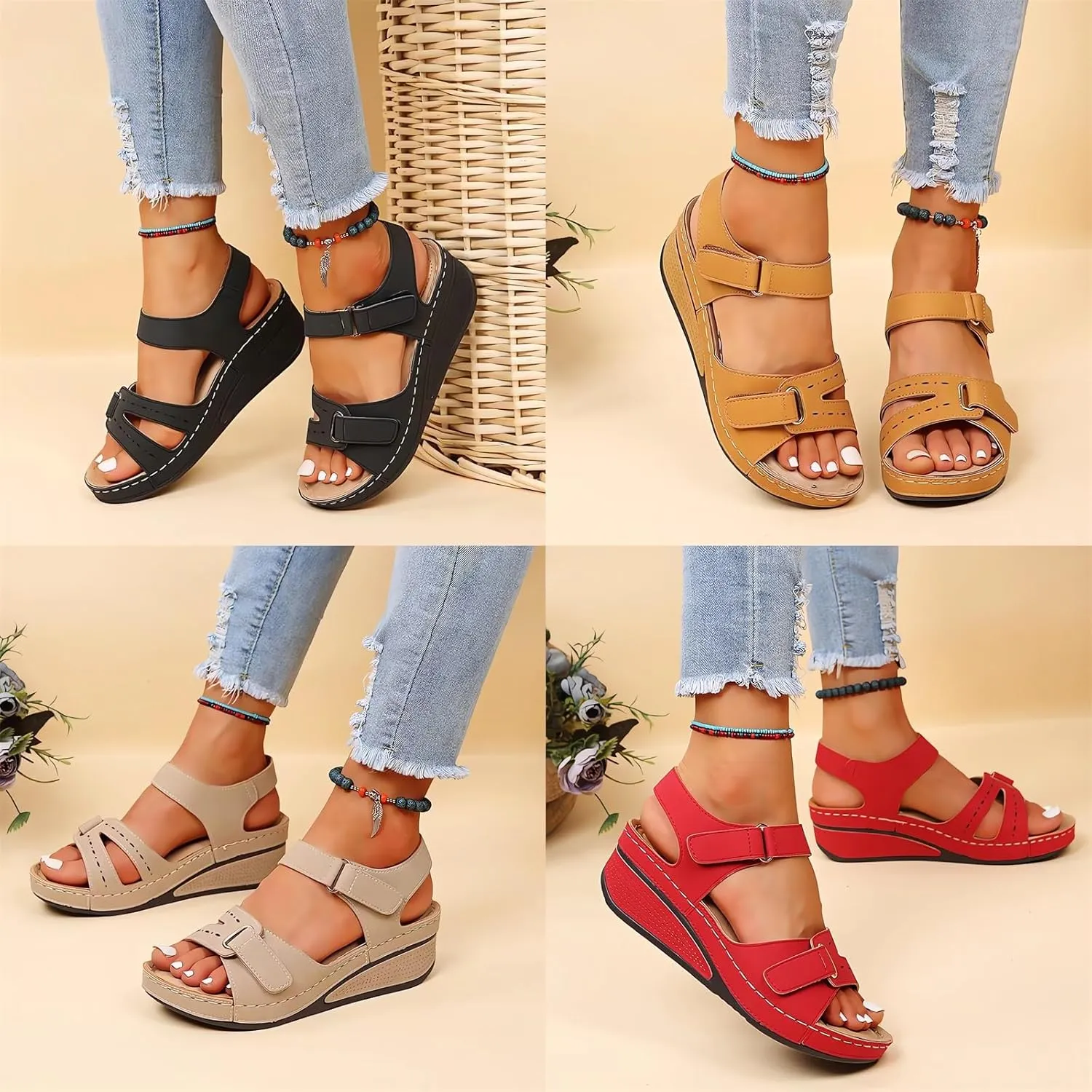 Soft & Stylish Wedge Sandals for Effortless Comfort 2025 Leather Orthopedic Walking Platform Sandals Women Casual Dressy Wide Wedge Dress Sport Ankle Back Strap Summer Sandals with Arch Support