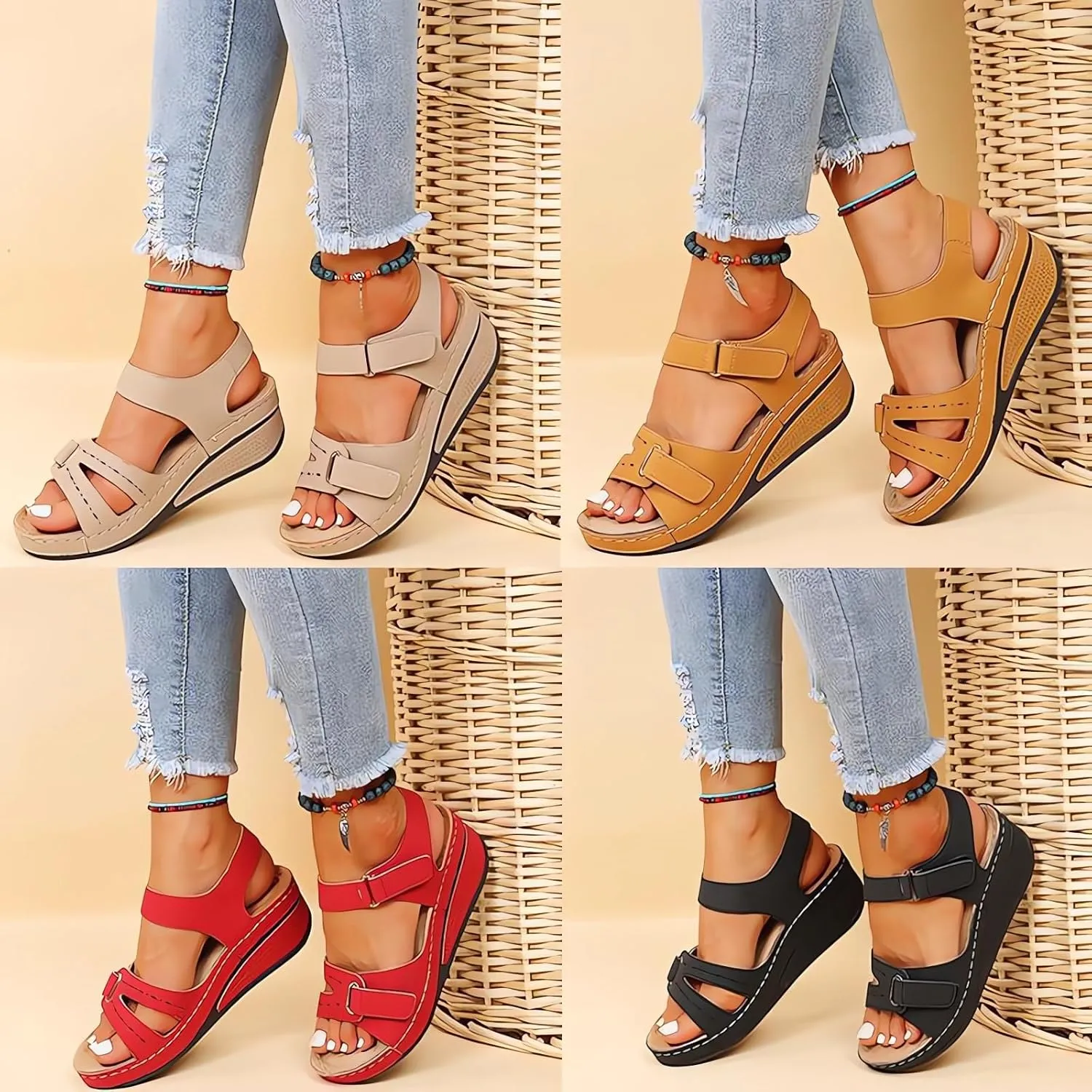 Soft & Stylish Wedge Sandals for Effortless Comfort 2025 Leather Orthopedic Walking Platform Sandals Women Casual Dressy Wide Wedge Dress Sport Ankle Back Strap Summer Sandals with Arch Support