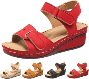 Soft & Stylish Wedge Sandals for Effortless Comfort 2025 Leather Orthopedic Walking Platform Sandals Women Casual Dressy Wide Wedge Dress Sport Ankle Back Strap Summer Sandals with Arch Support