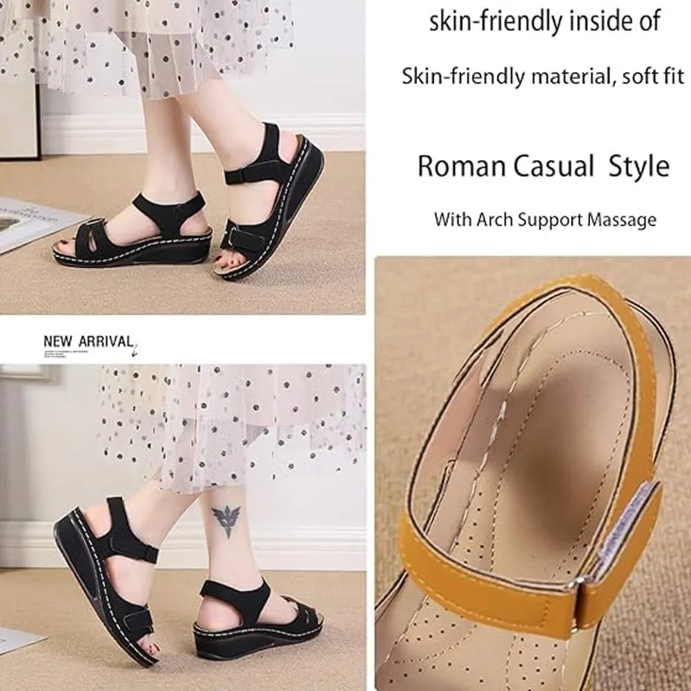 Soft & Stylish Wedge Sandals, Orthopedic Wide Width Wedge Sandals for Women, 2025 Stylish Wedge Red Sandal for Walking