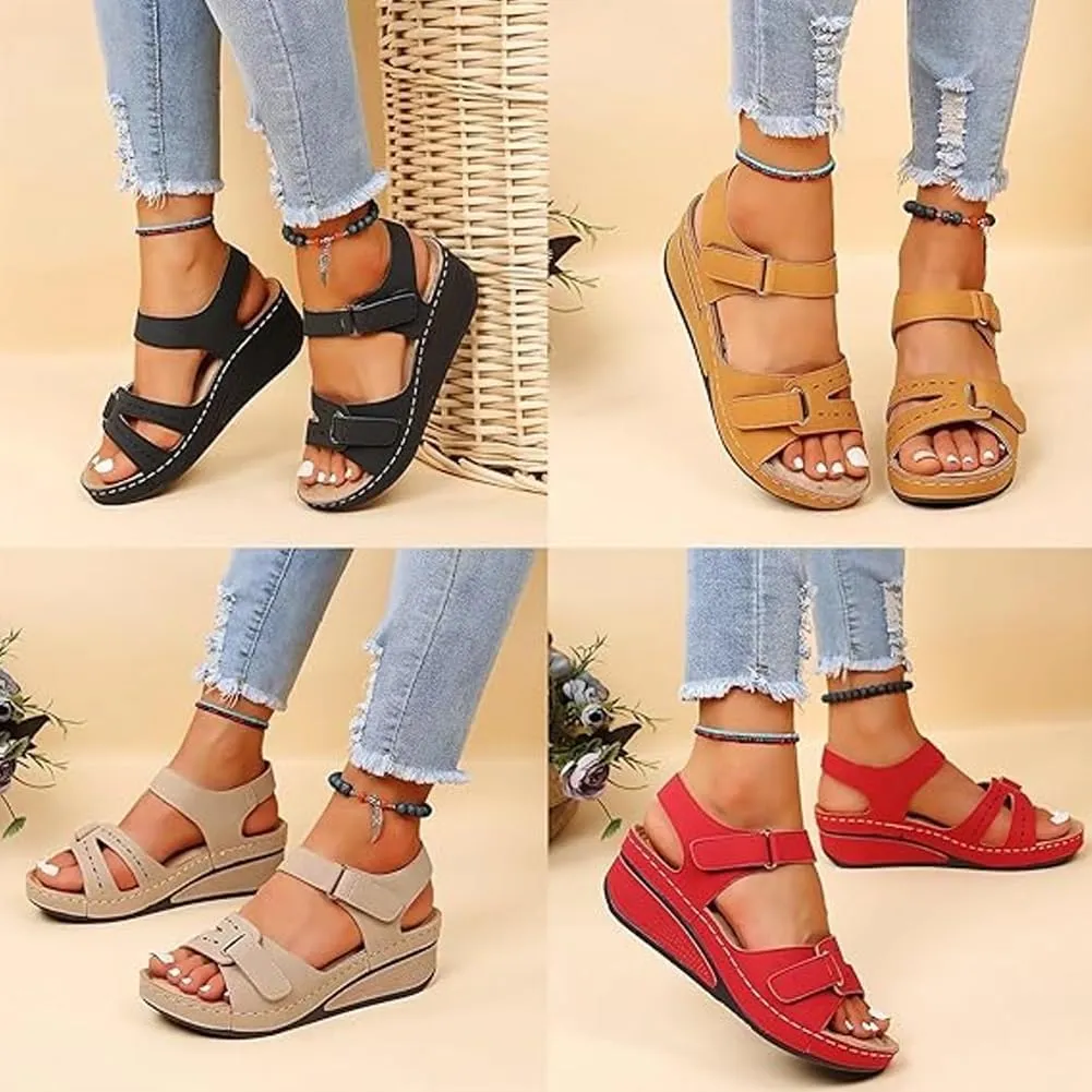 Soft & Stylish Wedge Sandals, Orthopedic Wide Width Wedge Sandals for Women, 2025 Stylish Wedge Red Sandal for Walking
