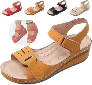 Soft & Stylish Wedge Sandals, Orthopedic Wide Width Wedge Sandals for Women, 2025 Stylish Wedge Red Sandal for Walking