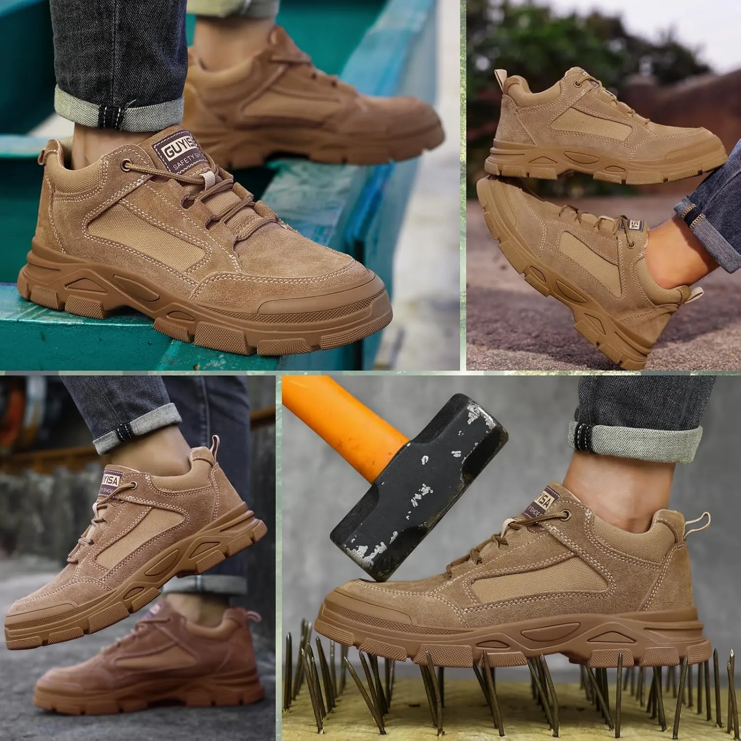 Steel Toe Boots for Men Indestructible Steel Toe Shoes Breathable High Top Work Boots for Men Lightweight Safety Shoes Non Slip Work Shoes Industry Construction Safety Boots