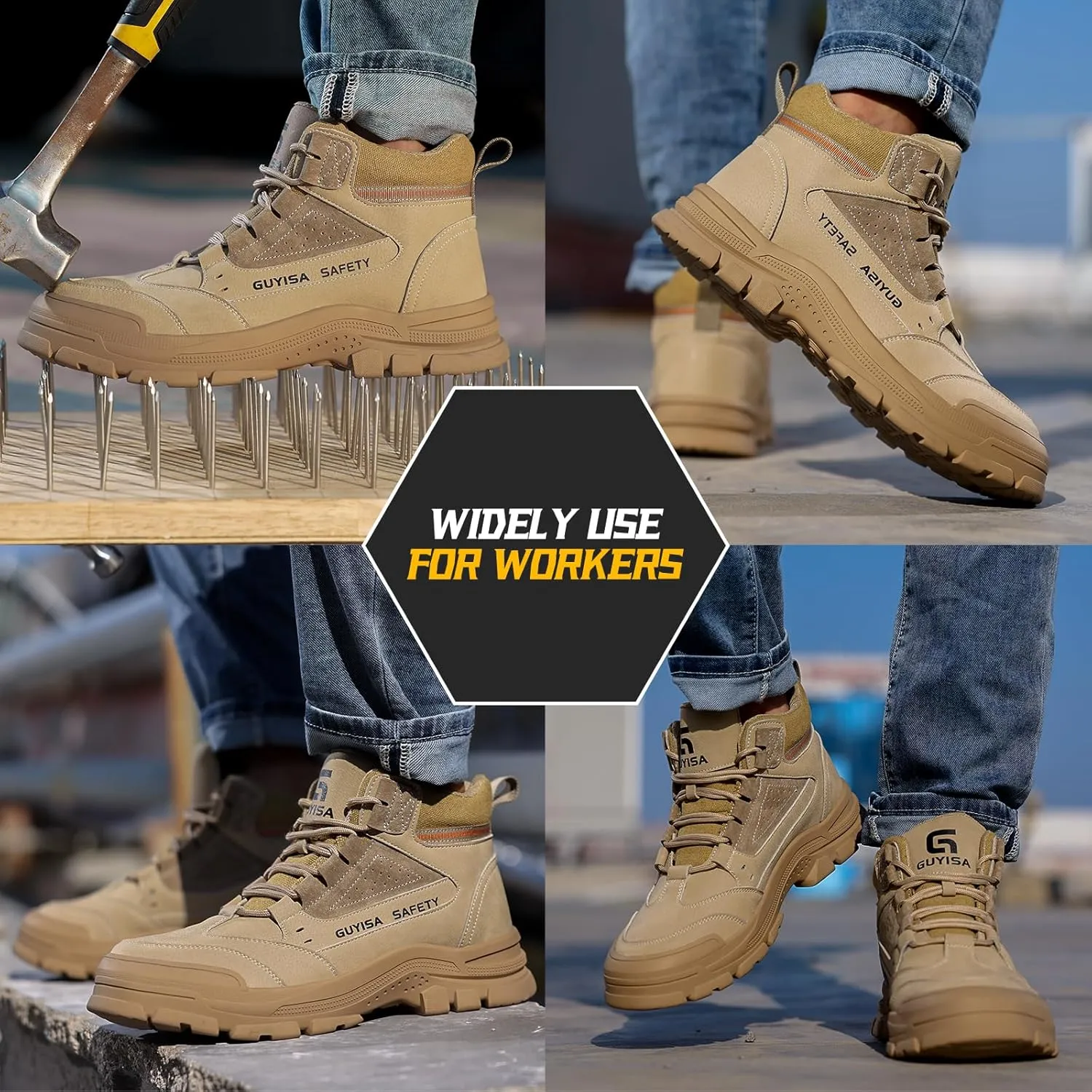 Steel Toe Boots for Men Indestructible Steel Toe Shoes Breathable High Top Work Boots for Men Lightweight Safety Shoes Non Slip Work Shoes Industry Construction Safety Boots