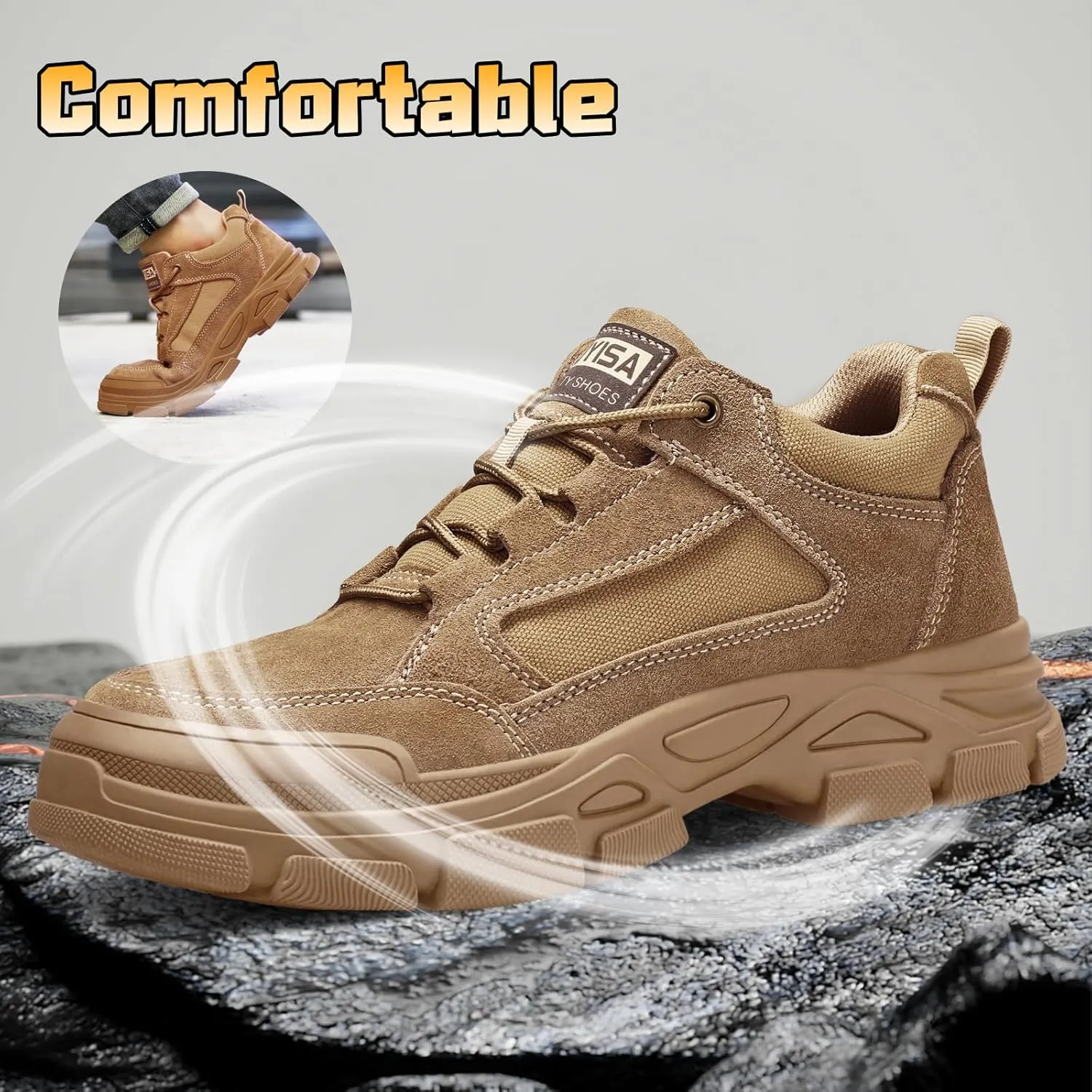 Steel Toe Boots for Men Indestructible Steel Toe Shoes Breathable High Top Work Boots for Men Lightweight Safety Shoes Non Slip Work Shoes Industry Construction Safety Boots