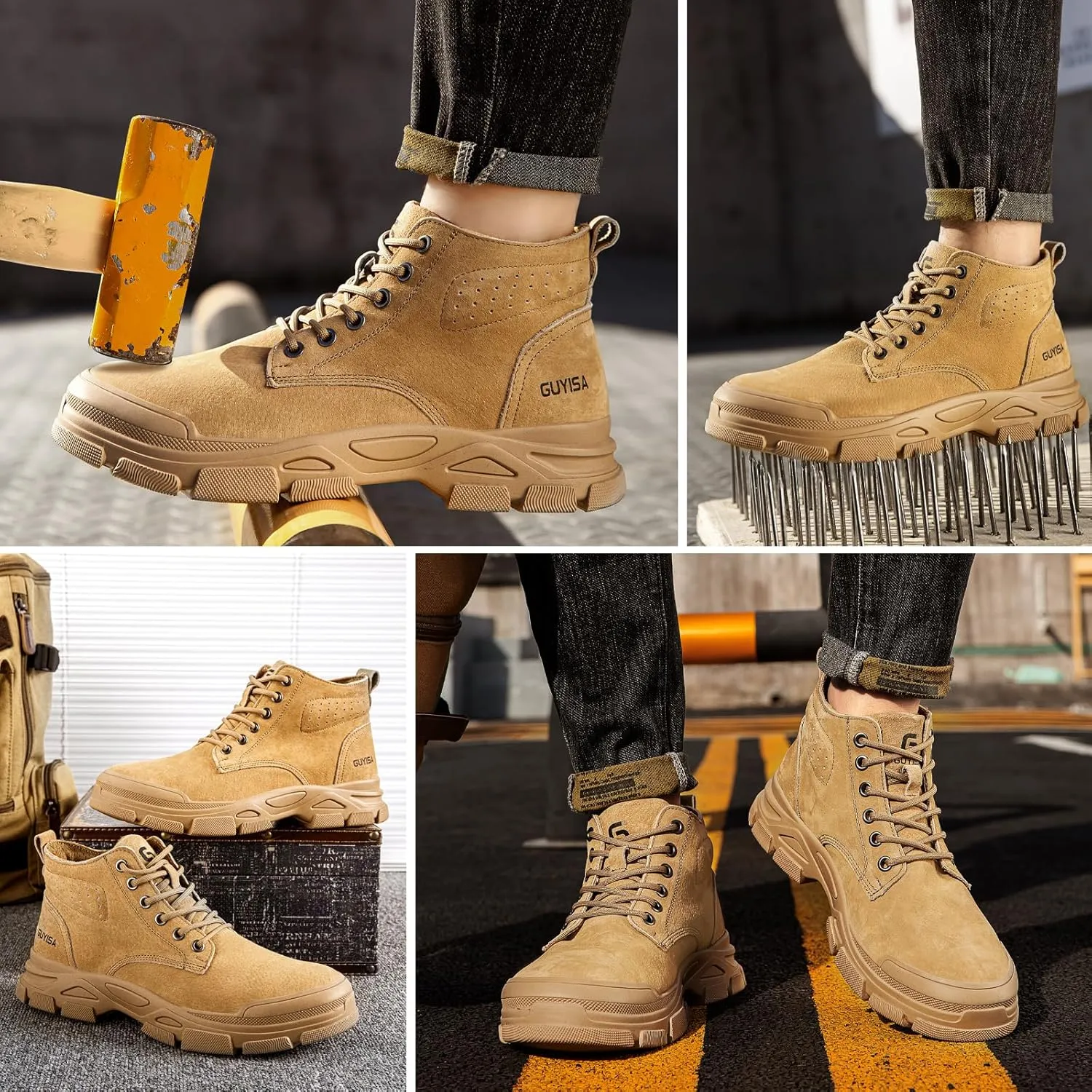 Steel Toe Boots for Men Indestructible Steel Toe Shoes Breathable High Top Work Boots for Men Lightweight Safety Shoes Non Slip Work Shoes Industry Construction Safety Boots