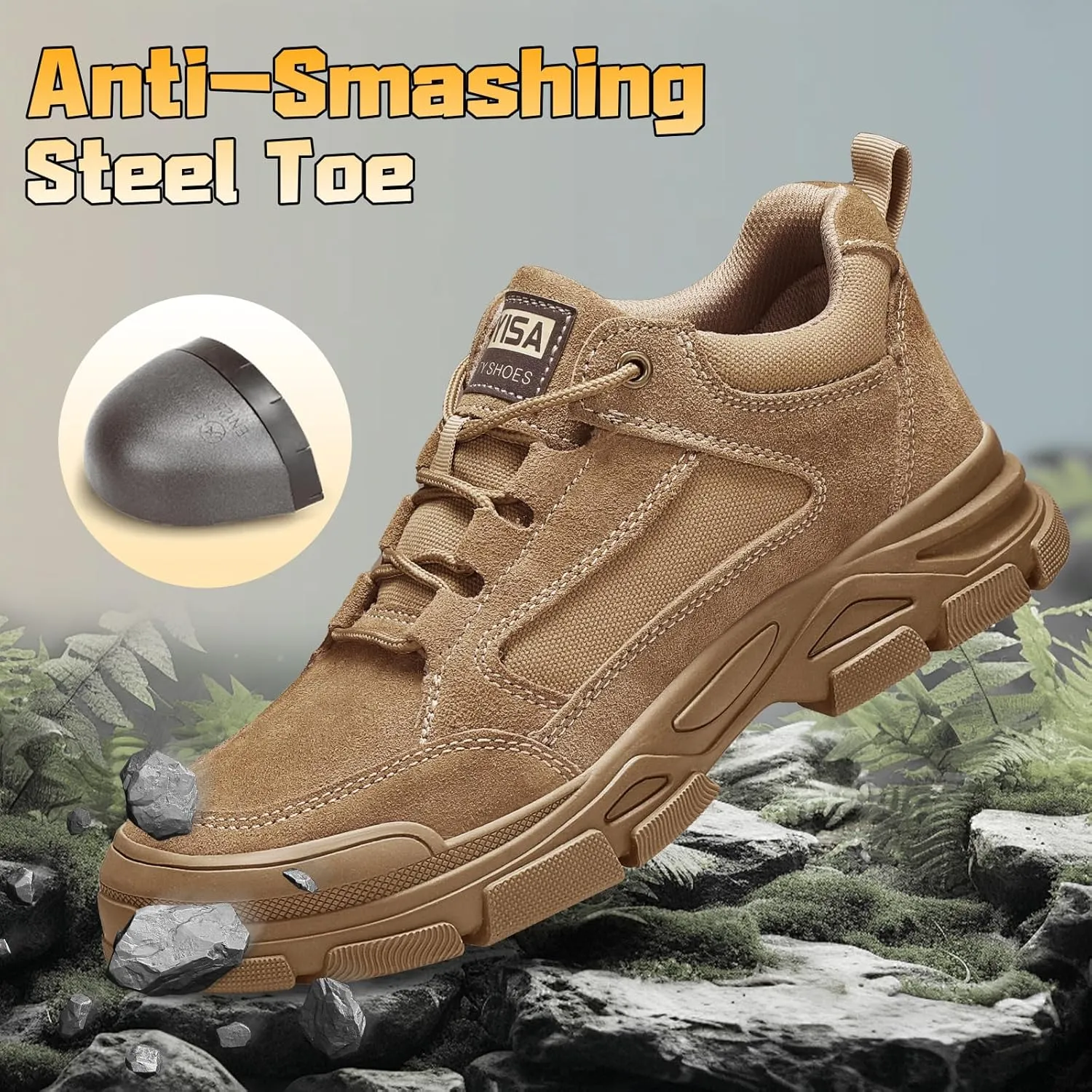 Steel Toe Boots for Men Indestructible Steel Toe Shoes Breathable High Top Work Boots for Men Lightweight Safety Shoes Non Slip Work Shoes Industry Construction Safety Boots