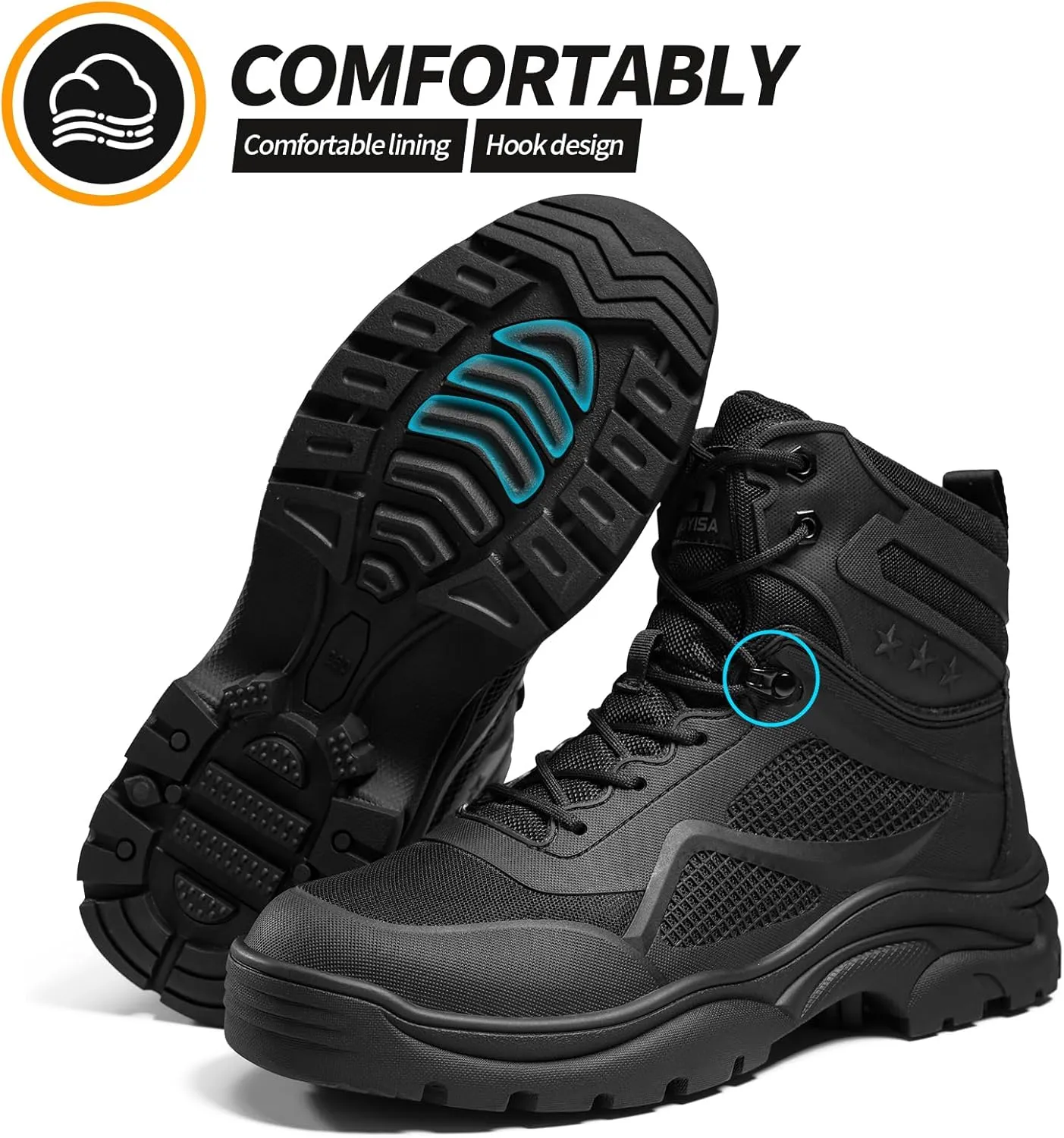 Steel Toe Boots for Men Work Boots for Men Breathable High Top Work Shoes Lightweight Indestructible Safety Shoes Industry Construction Safety Footwear
