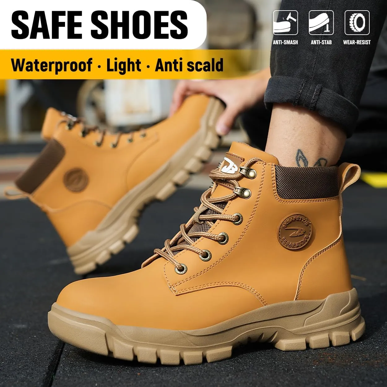 Steel Toe Boots for Women Wateproof Safety Shoes Men Lightweight Composite Toe Boots Leather Construction Steel work Shoes