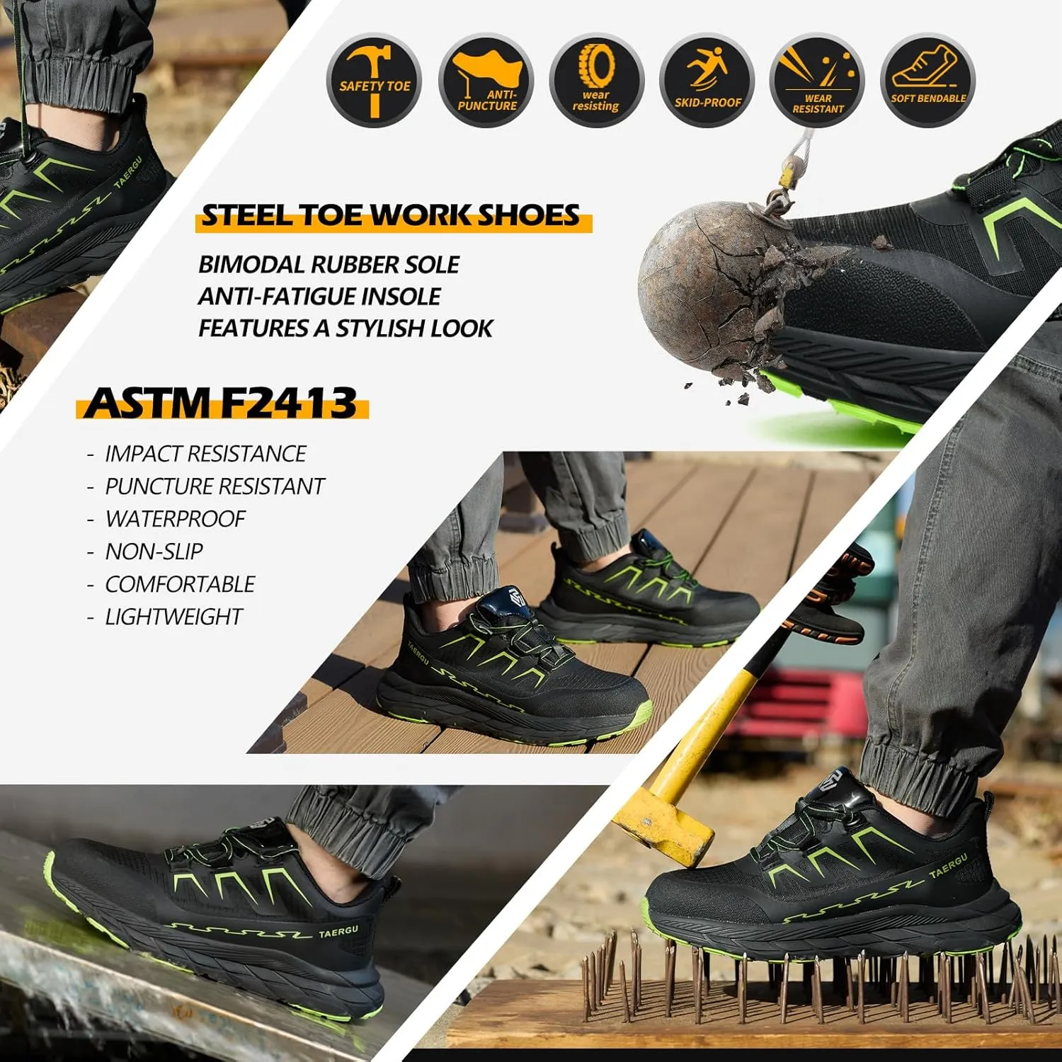 Steel Toe Shoes for Men Lightweight Indestructible Safety Work Shoes Non Slip Resistant Steel Toe Sneakers