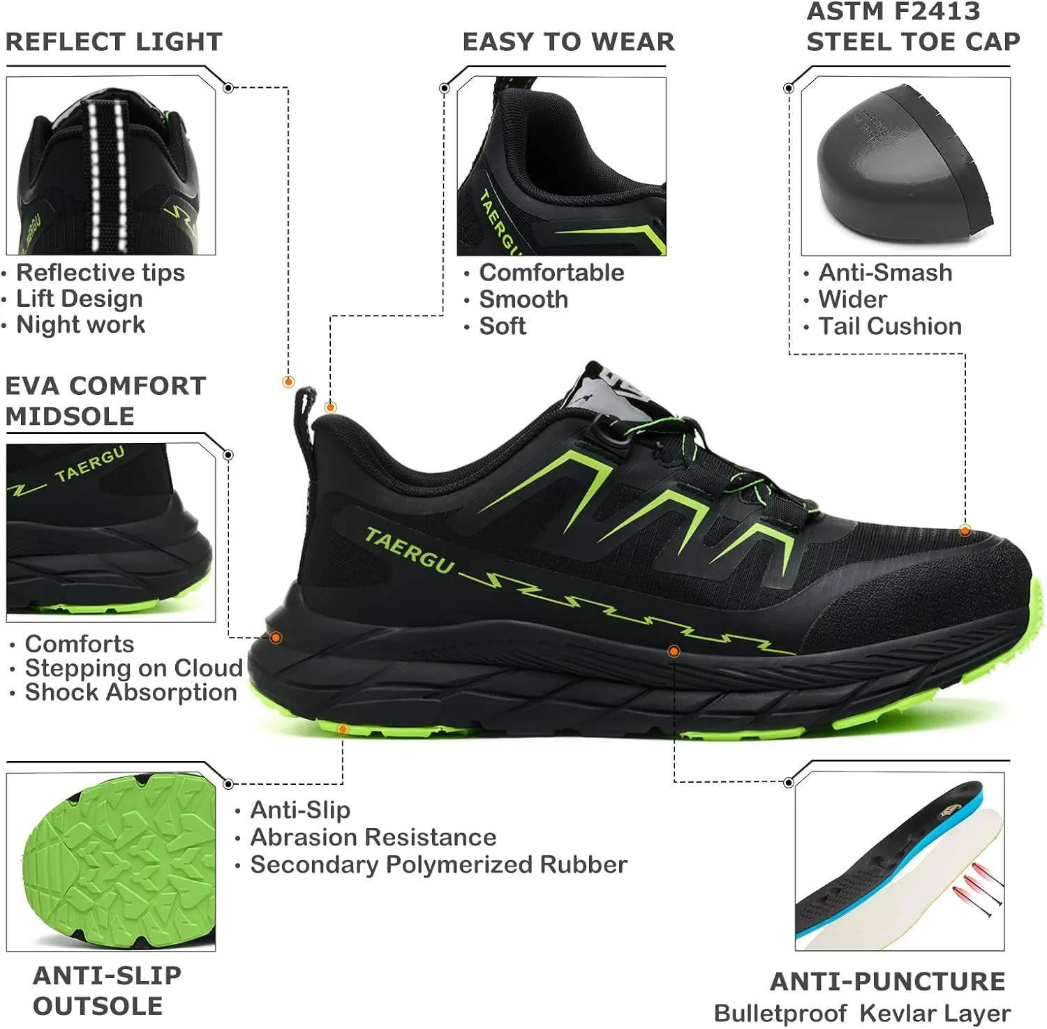 Steel Toe Shoes for Men Lightweight Indestructible Safety Work Shoes Non Slip Resistant Steel Toe Sneakers