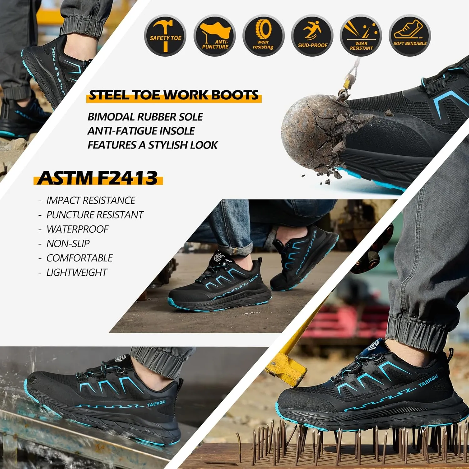 Steel Toe Shoes for Men Lightweight Indestructible Safety Work Shoes Non Slip Resistant Steel Toe Sneakers