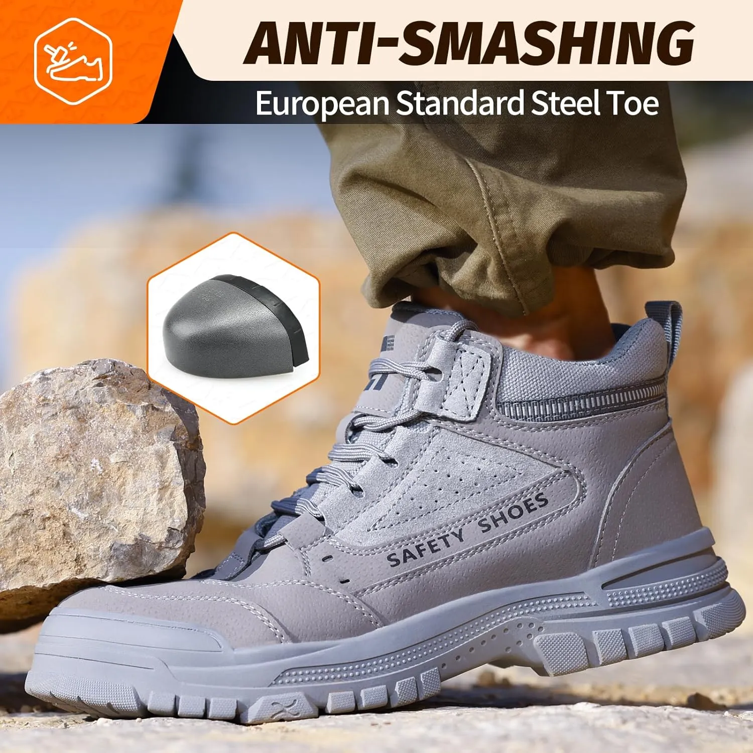 Steel Toe Shoes for Men Lightweight Work Boots for Men Comfortable Steel Toe Boots Industrial Work Shoes Breathable Safety Shoes Construction Steel Toe Sneakers Indestructible Safety Boots