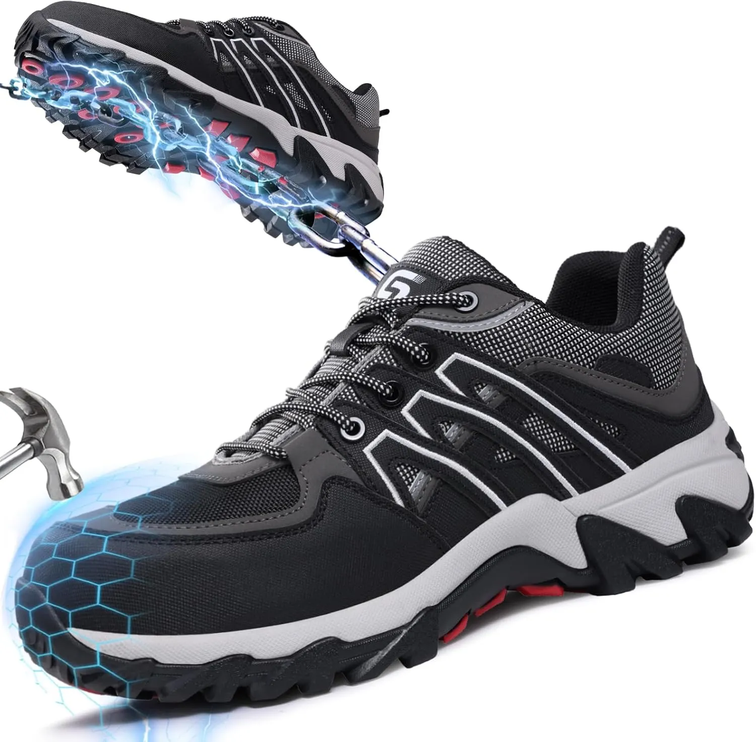 Steel Toe Shoes for Men Lightweight Work Boots for Men Comfortable Steel Toe Boots Industrial Work Shoes Breathable Safety Shoes Construction Steel Toe Sneakers Indestructible Safety Boots