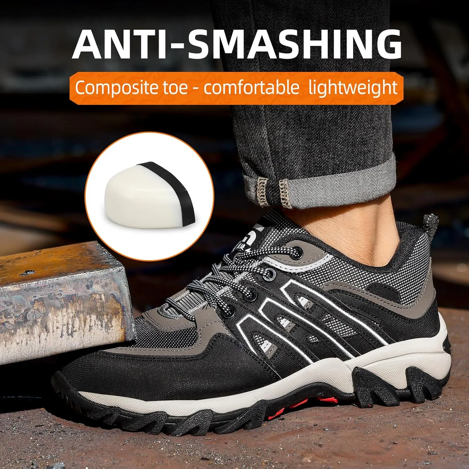Steel Toe Shoes for Men Lightweight Work Boots for Men Comfortable Steel Toe Boots Industrial Work Shoes Breathable Safety Shoes Construction Steel Toe Sneakers Indestructible Safety Boots