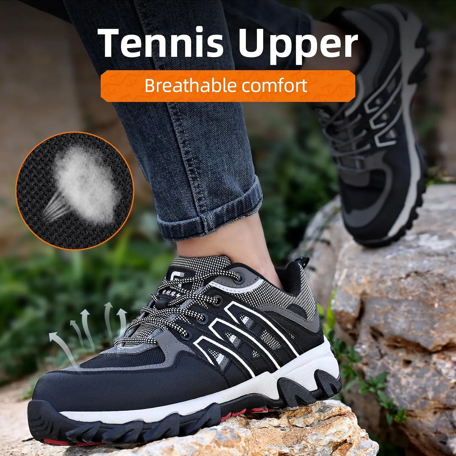 Steel Toe Shoes for Men Lightweight Work Boots for Men Comfortable Steel Toe Boots Industrial Work Shoes Breathable Safety Shoes Construction Steel Toe Sneakers Indestructible Safety Boots