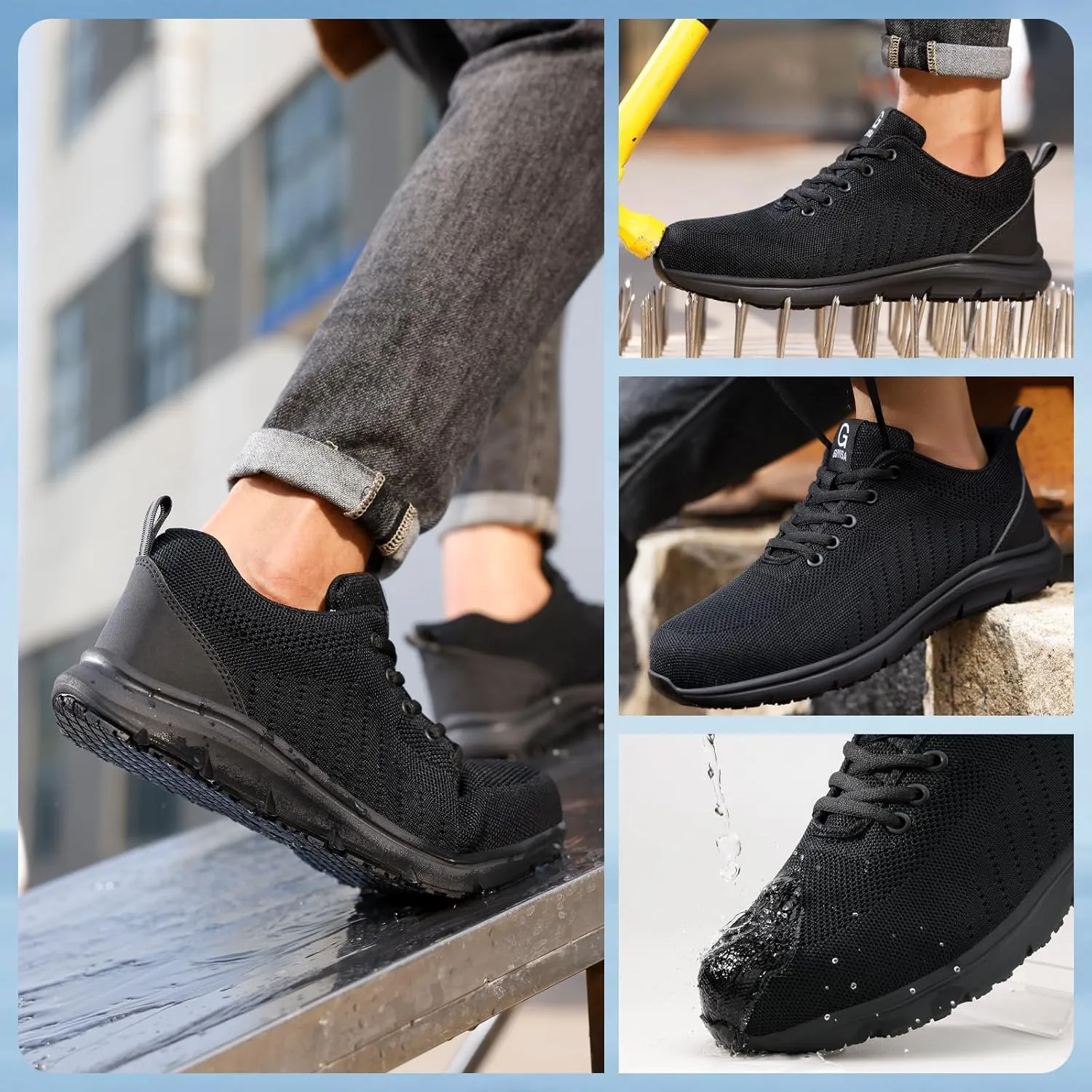 Steel Toe Shoes for Men Lightweight Work Shoes Safety Shoes Air Cushioned Steel Toe Sneakers Indestructible Steel Tennis Toe Shoes Construction Industrial Work Safety Sneakers