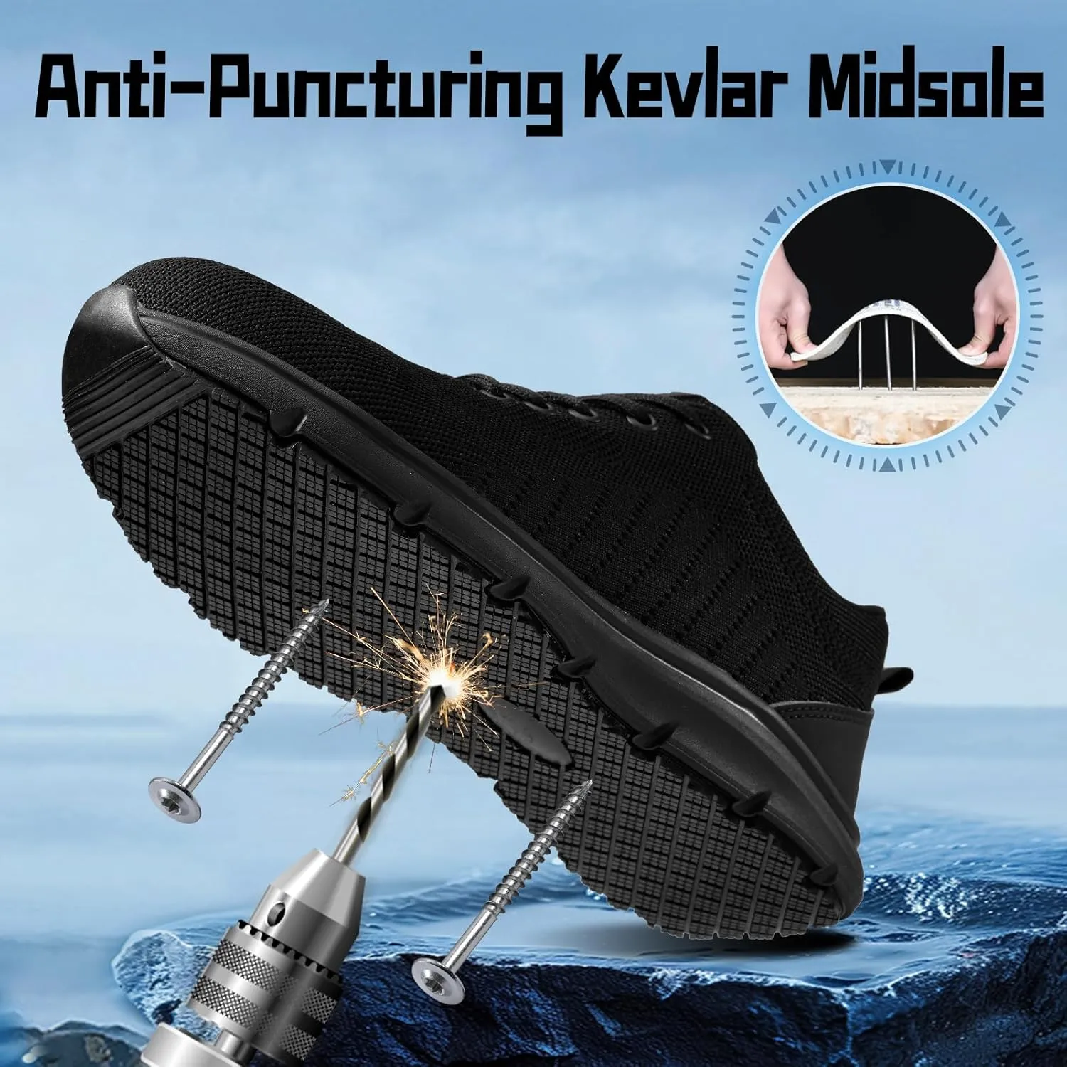 Steel Toe Shoes for Men Lightweight Work Shoes Safety Shoes Air Cushioned Steel Toe Sneakers Indestructible Steel Tennis Toe Shoes Construction Industrial Work Safety Sneakers