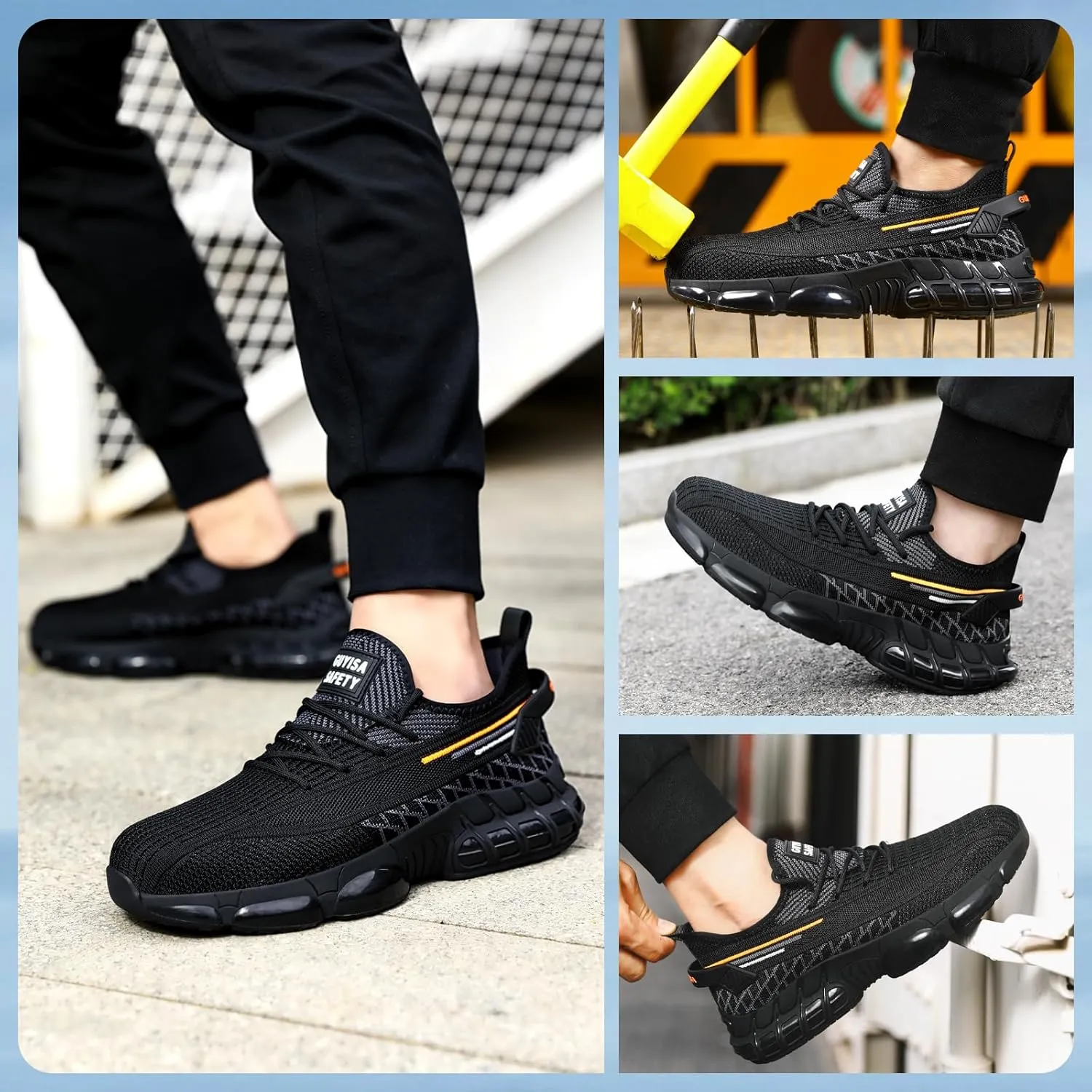 Steel Toe Shoes for Men Lightweight Work Shoes Safety Shoes Air Cushioned Steel Toe Sneakers Indestructible Steel Tennis Toe Shoes Construction Industrial Work Safety Sneakers