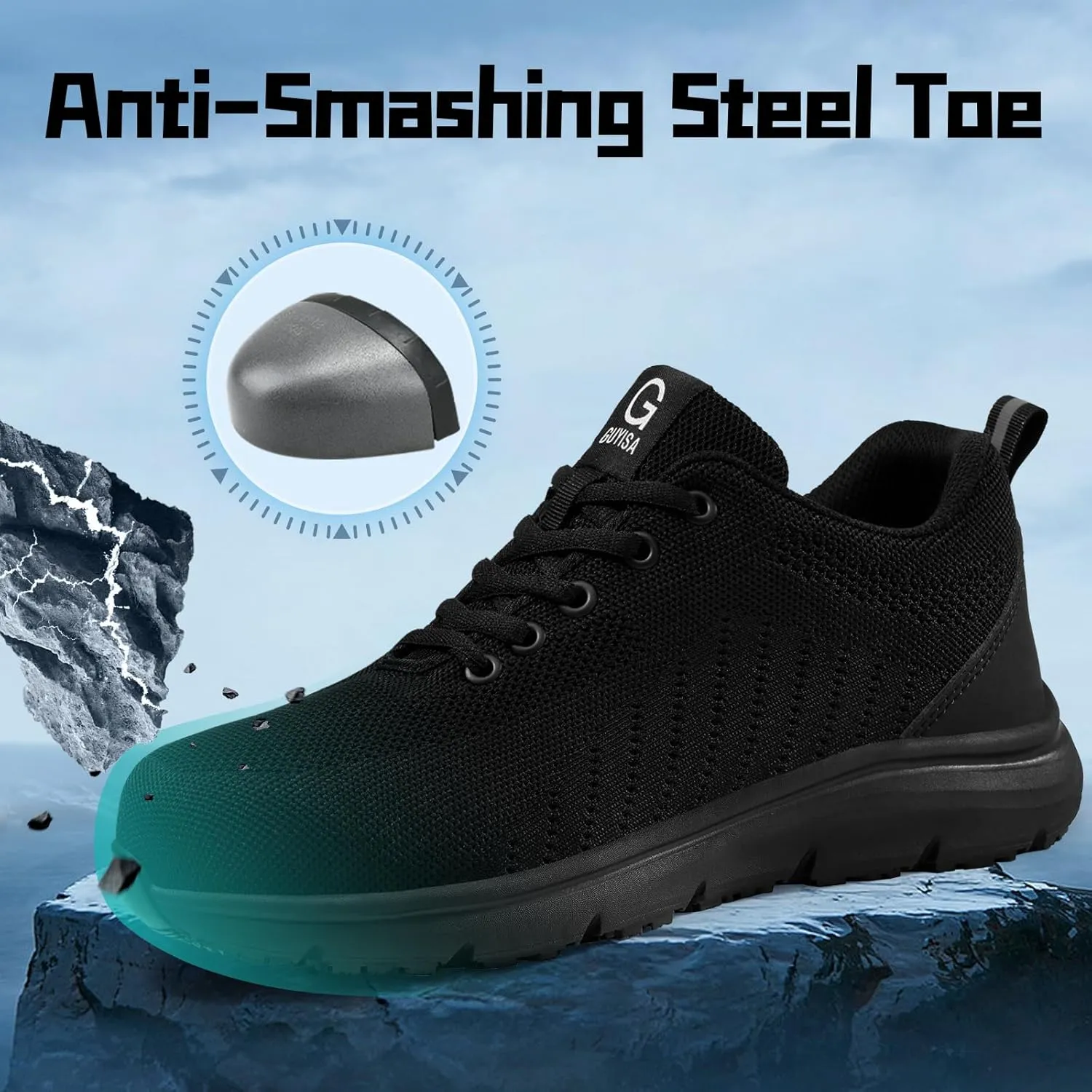 Steel Toe Shoes for Men Lightweight Work Shoes Safety Shoes Air Cushioned Steel Toe Sneakers Indestructible Steel Tennis Toe Shoes Construction Industrial Work Safety Sneakers