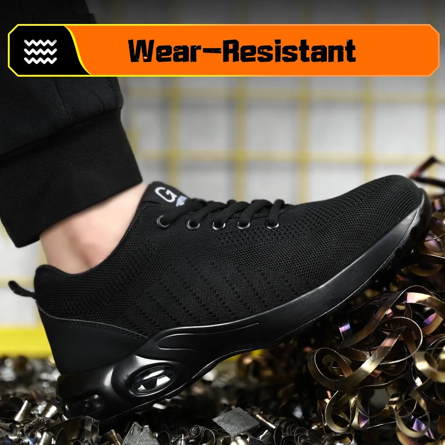 Steel Toe Shoes for Men Lightweight Work Shoes Safety Shoes Air Cushioned Steel Toe Sneakers Indestructible Steel Tennis Toe Shoes Construction Industrial Work Safety Sneakers