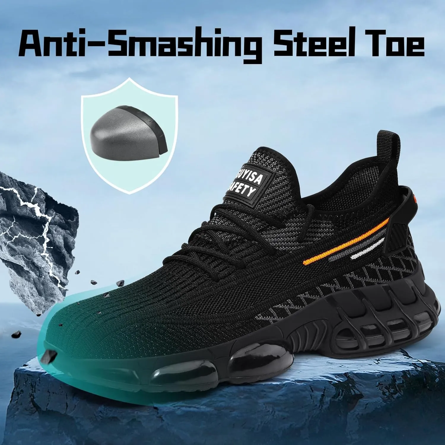 Steel Toe Shoes for Men Lightweight Work Shoes Safety Shoes Air Cushioned Steel Toe Sneakers Indestructible Steel Tennis Toe Shoes Construction Industrial Work Safety Sneakers