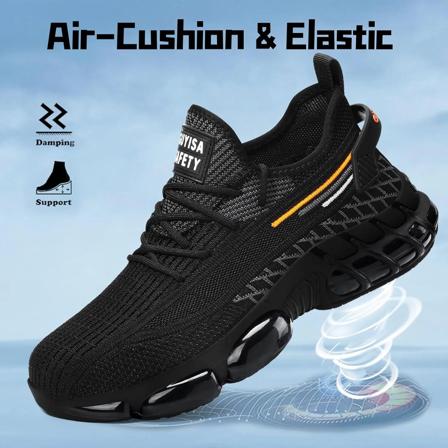 Steel Toe Shoes for Men Lightweight Work Shoes Safety Shoes Air Cushioned Steel Toe Sneakers Indestructible Steel Tennis Toe Shoes Construction Industrial Work Safety Sneakers