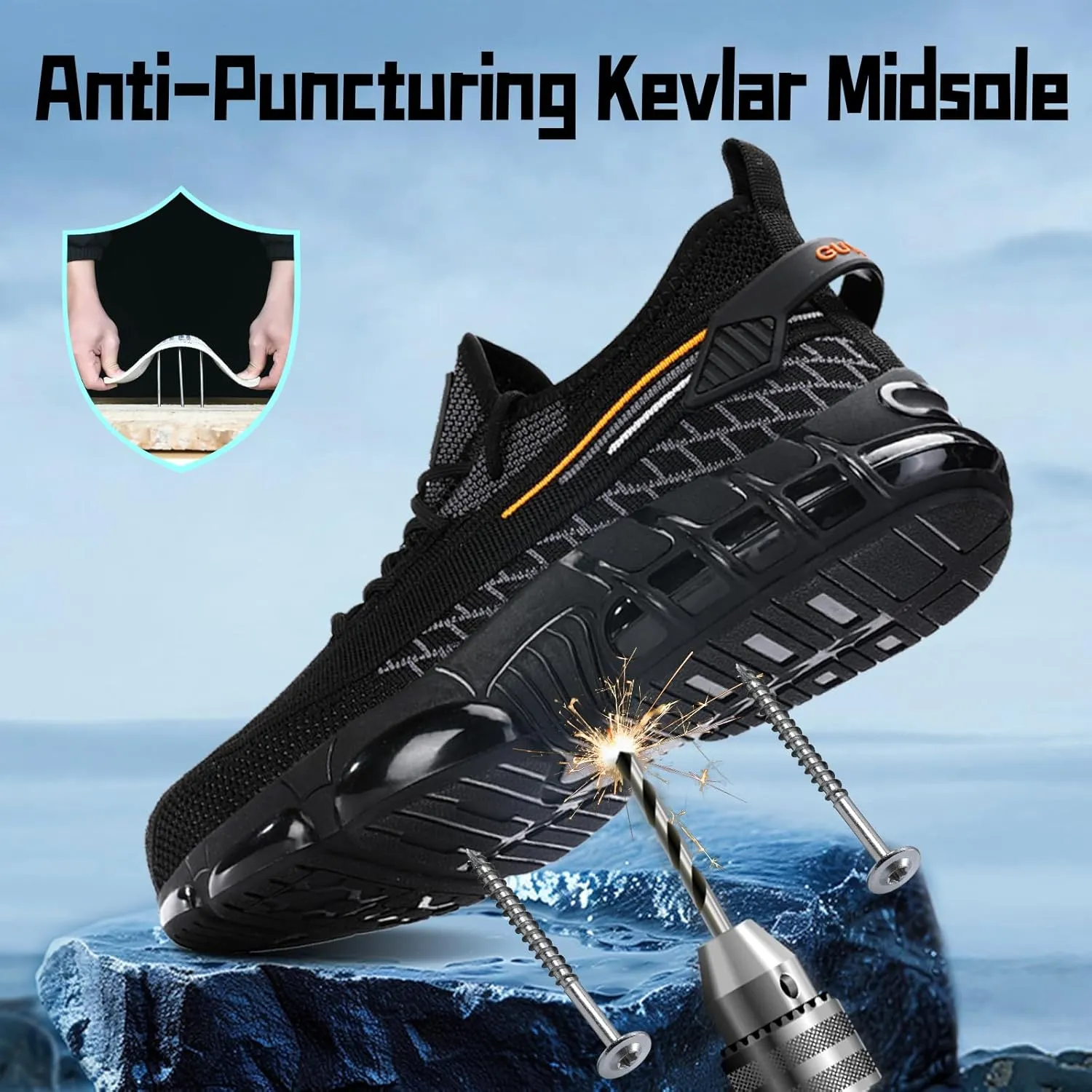 Steel Toe Shoes for Men Lightweight Work Shoes Safety Shoes Air Cushioned Steel Toe Sneakers Indestructible Steel Tennis Toe Shoes Construction Industrial Work Safety Sneakers