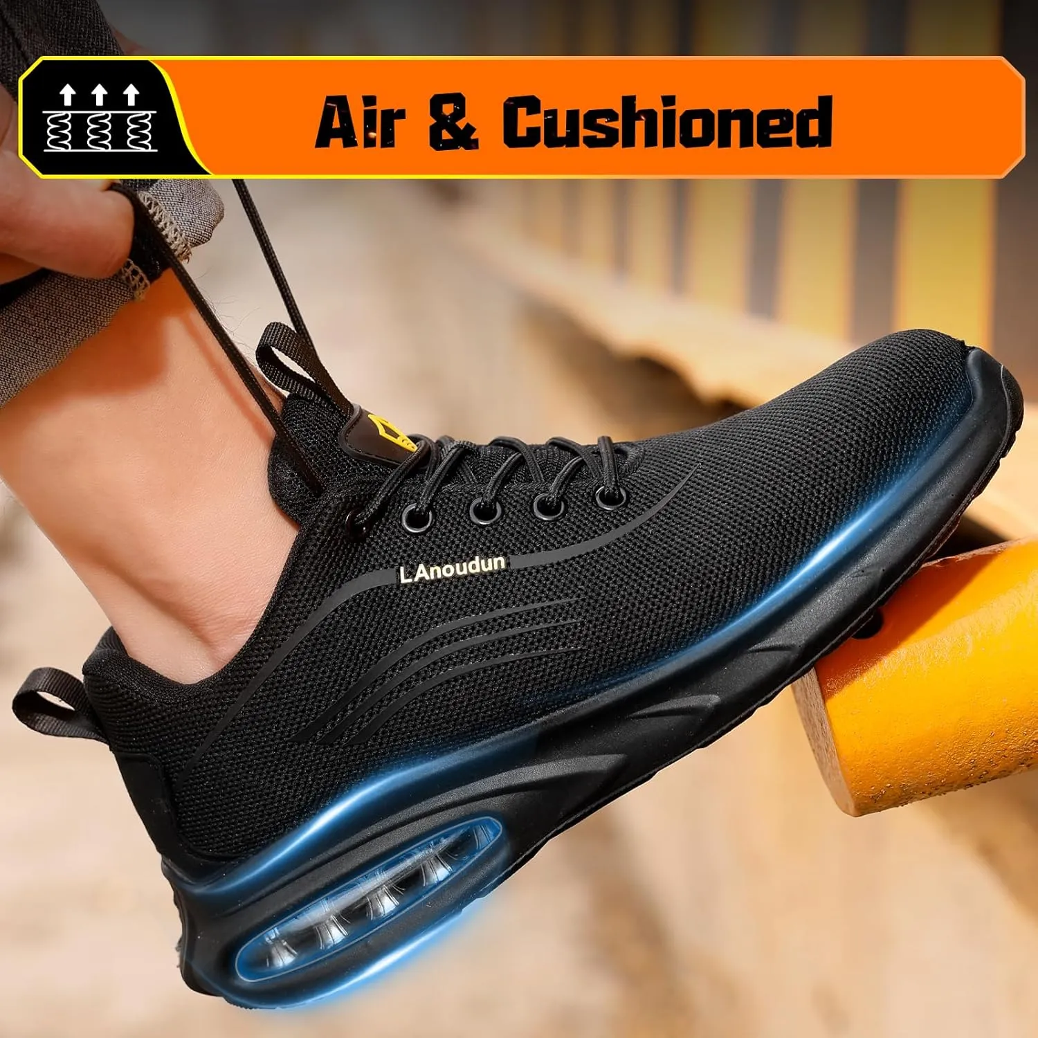 Steel Toe Shoes for Men Lightweight Work Shoes Safety Shoes Air Cushioned Steel Toe Sneakers Indestructible Steel Tennis Toe Shoes Construction Industrial Work Safety Sneakers