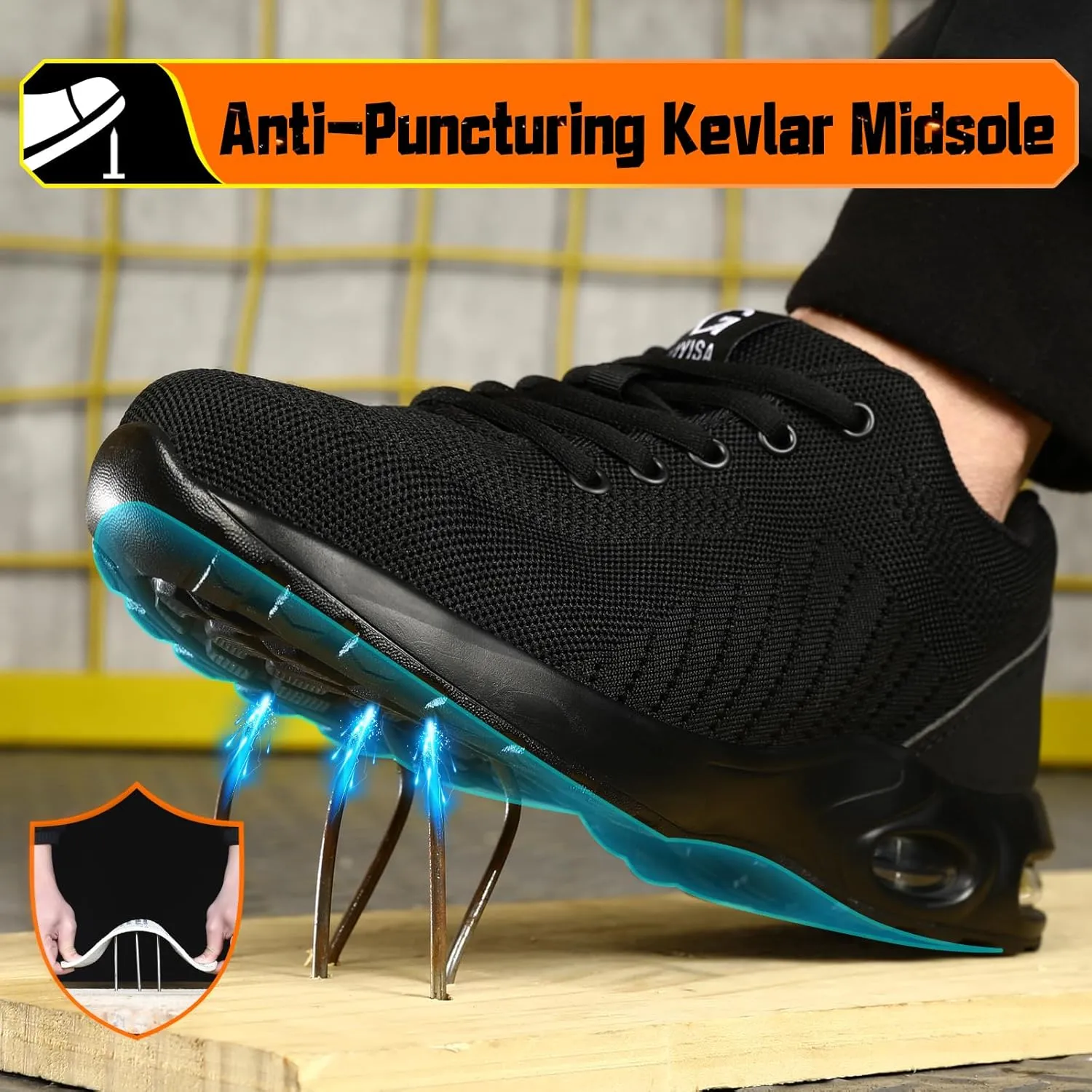 Steel Toe Shoes for Men Lightweight Work Shoes Safety Shoes Air Cushioned Steel Toe Sneakers Indestructible Steel Tennis Toe Shoes Construction Industrial Work Safety Sneakers