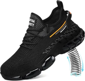 Steel Toe Shoes for Men Lightweight Work Shoes Safety Shoes Air Cushioned Steel Toe Sneakers Indestructible Steel Tennis Toe Shoes Construction Industrial Work Safety Sneakers