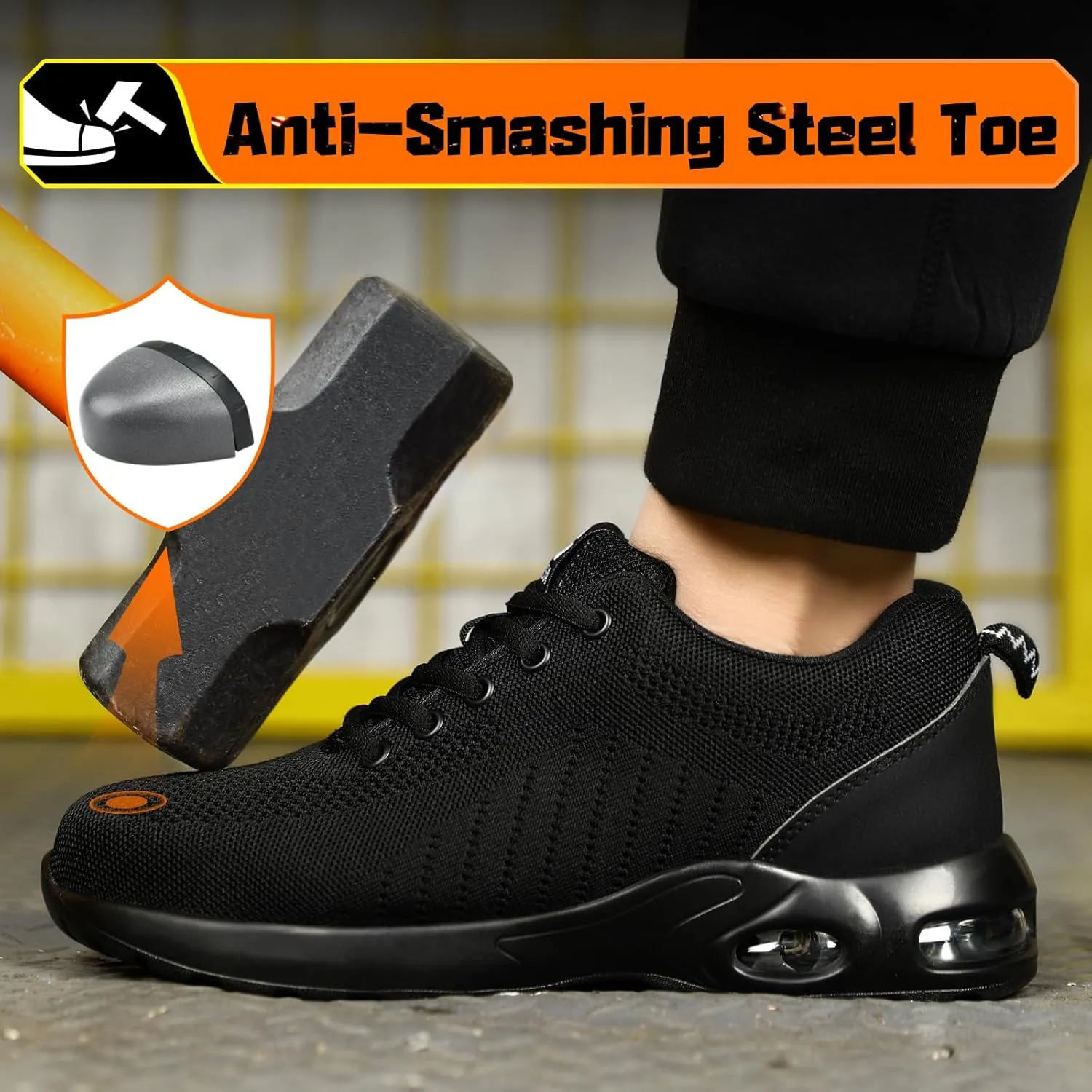 Steel Toe Shoes for Men Lightweight Work Shoes Safety Shoes Air Cushioned Steel Toe Sneakers Indestructible Steel Tennis Toe Shoes Construction Industrial Work Safety Sneakers