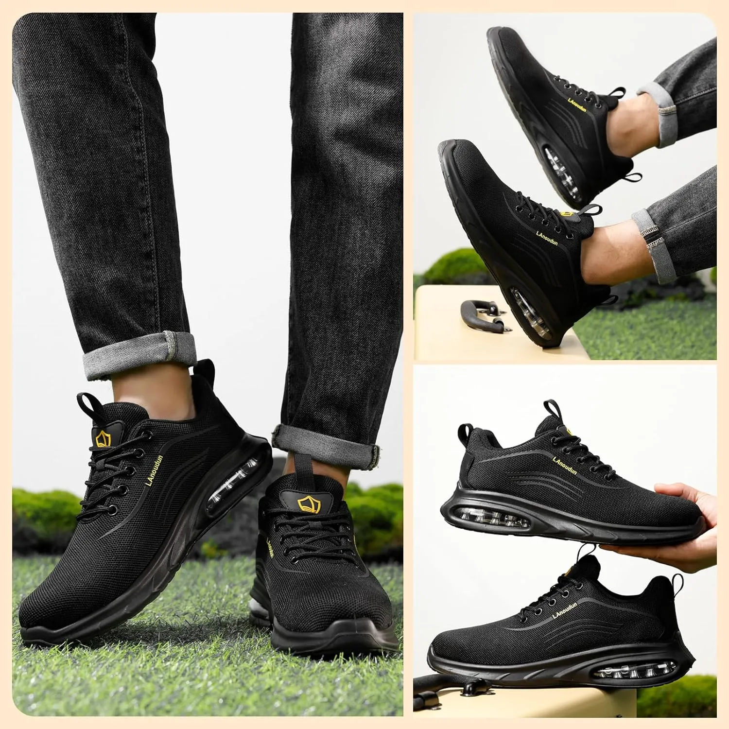 Steel Toe Shoes for Men Lightweight Work Shoes Safety Shoes Air Cushioned Steel Toe Sneakers Indestructible Steel Tennis Toe Shoes Construction Industrial Work Safety Sneakers