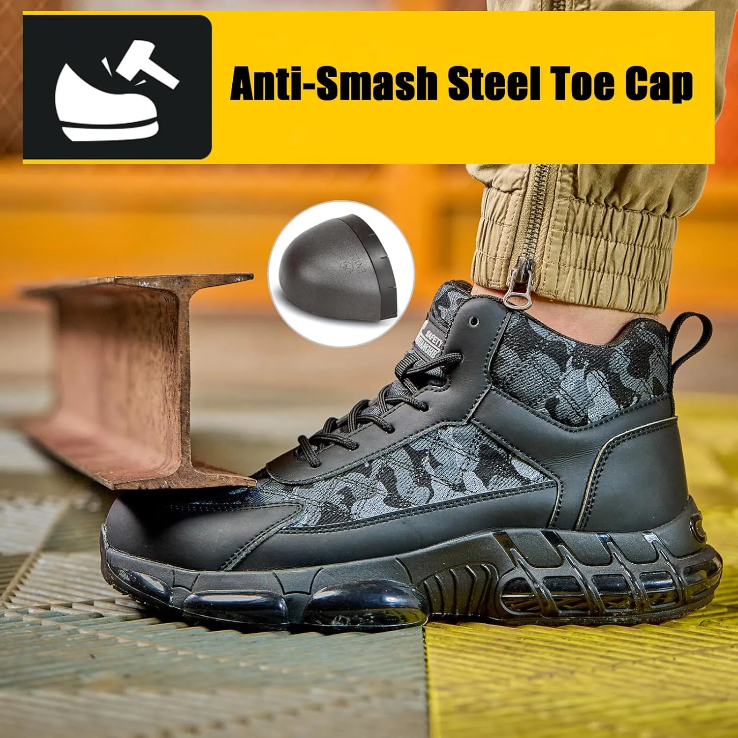 Steel Toe Shoes for Men Women Comfortable Breathable Safety Work Shoes Lightweight Indestructible Puncture Proof Steel Toe Sneakers