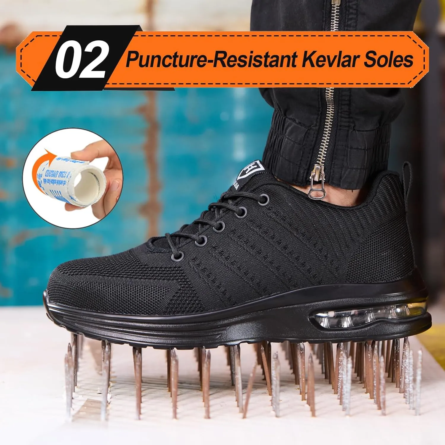 Steel Toe Shoes for Men Women Comfortable Breathable Safety Work Shoes Lightweight Indestructible Puncture Proof Steel Toe Sneakers