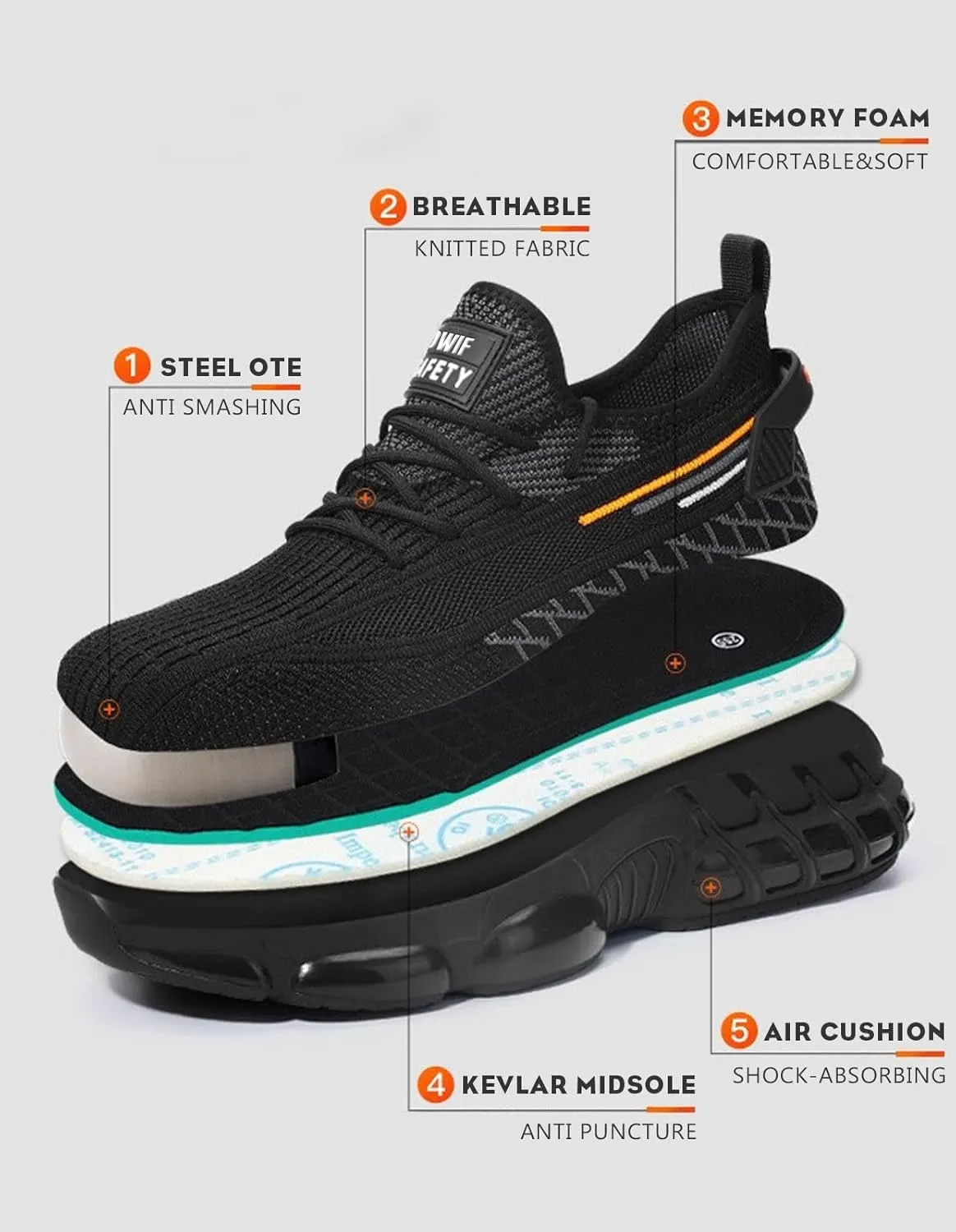 Steel Toe Shoes for Men Women Comfortable Lightweight Composite Toe Work Shoes Cushion Indestructible Construction Safety Toe Sneakers