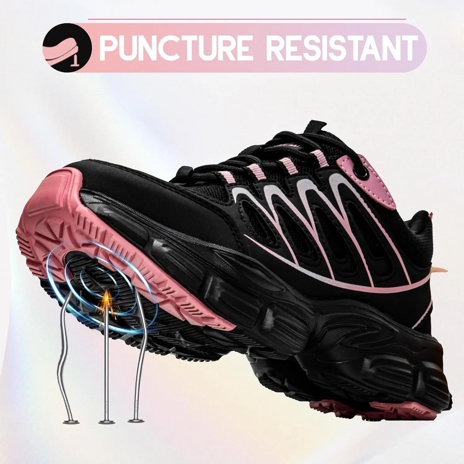 Steel Toe Shoes for Men Women Composite Toe Work Sneakers Indestructible Safety Tennis Shoes Lightweight Breathable Construction Sneakers Puncture Proof Air Cushion Ergonomic Design