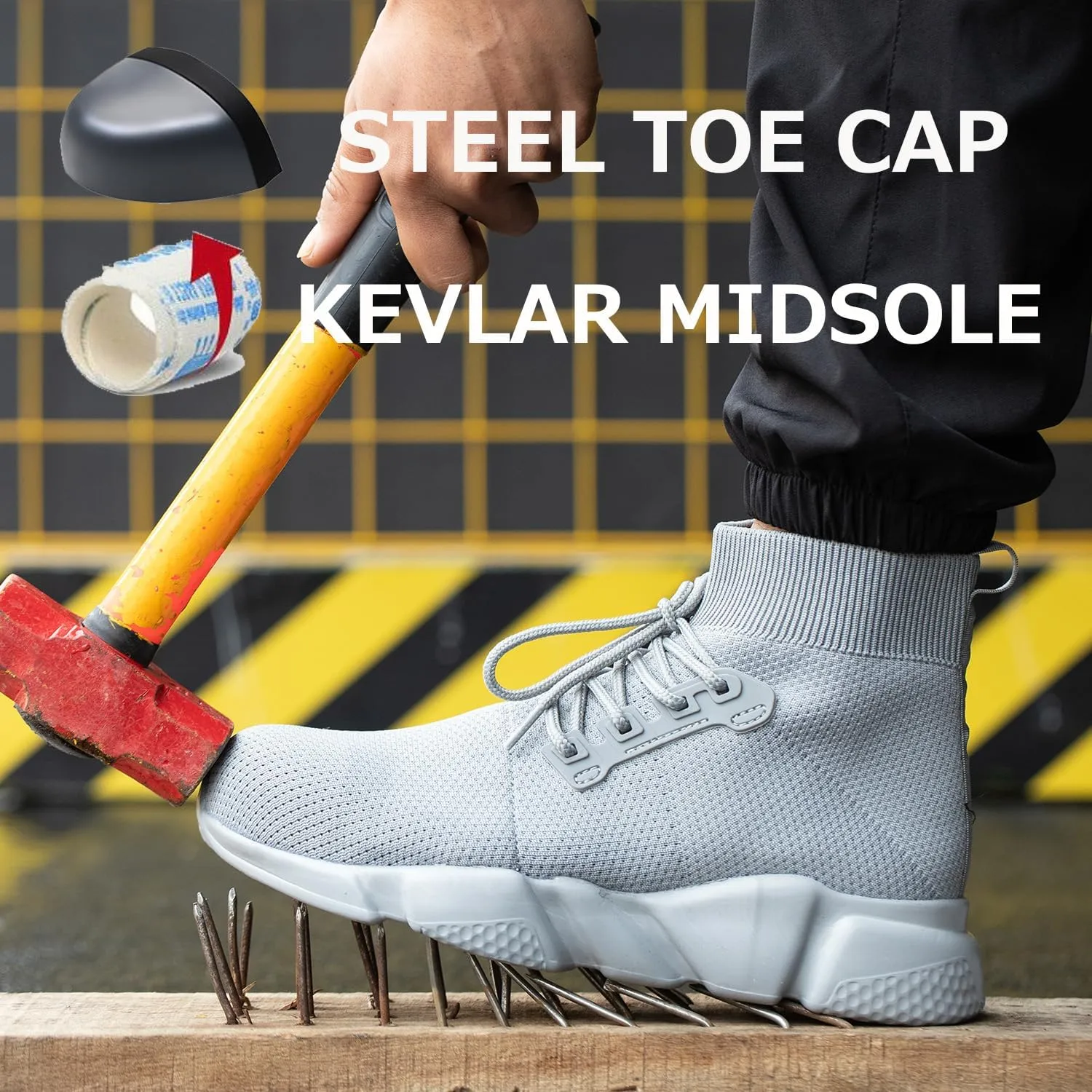 Steel Toe Shoes for Men Work Safety Boots Women Socks Slip On Breathable Lightweight Non Slip High Top Construction Boots