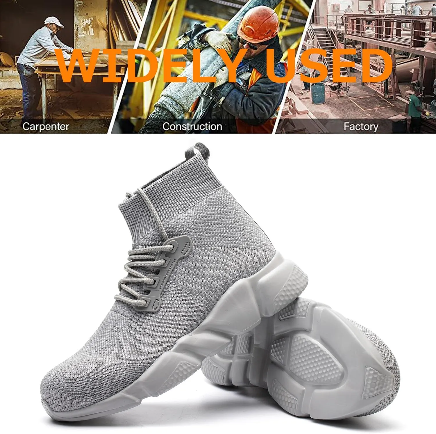 Steel Toe Shoes for Men Work Safety Boots Women Socks Slip On Breathable Lightweight Non Slip High Top Construction Boots