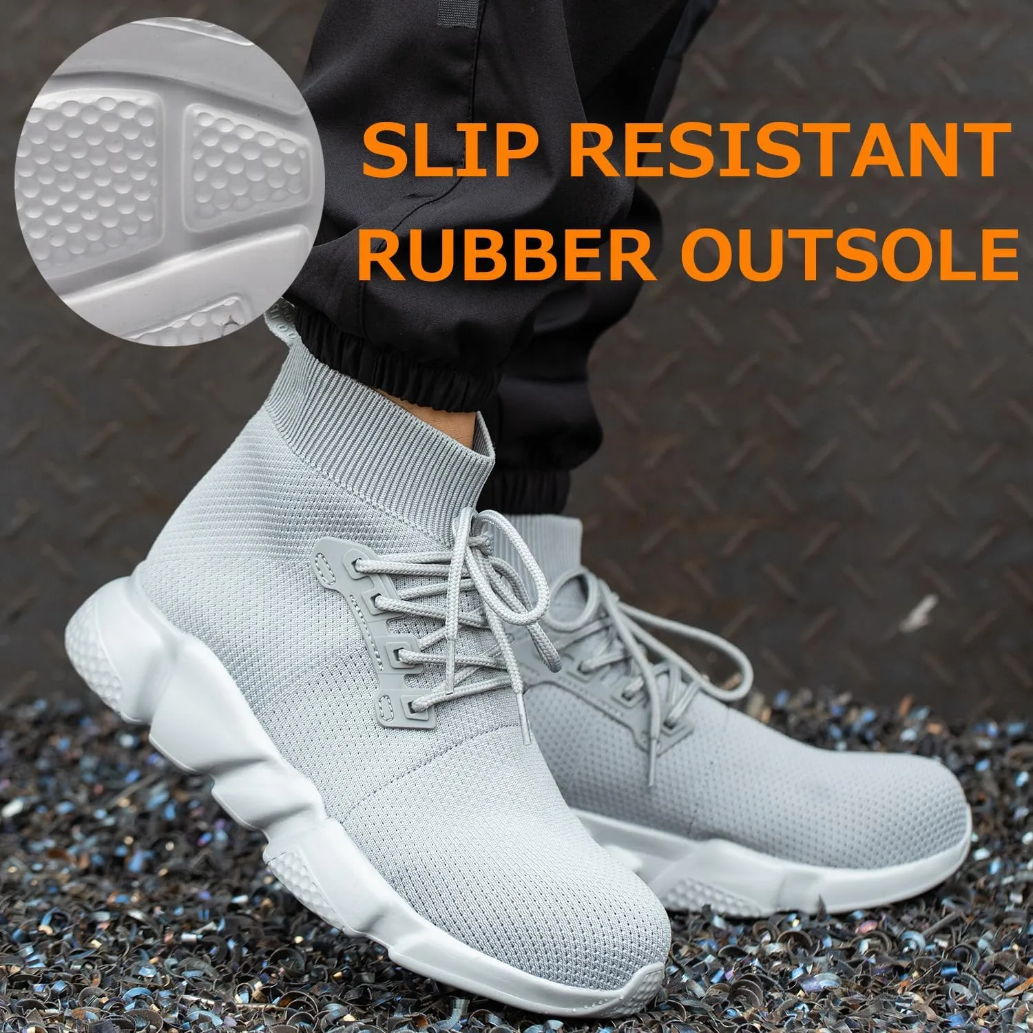 Steel Toe Shoes for Men Work Safety Boots Women Socks Slip On Breathable Lightweight Non Slip High Top Construction Boots
