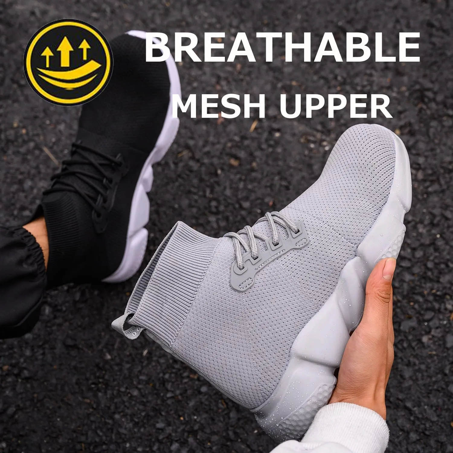 Steel Toe Shoes for Men Work Safety Boots Women Socks Slip On Breathable Lightweight Non Slip High Top Construction Boots