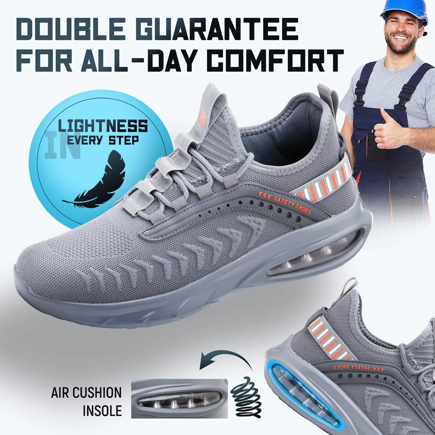 Steel Toe Shoes for Men Work Women Lightweight Air Cushion Sneakers Slip Resistant Safety Work Boots Indestructible Shoes