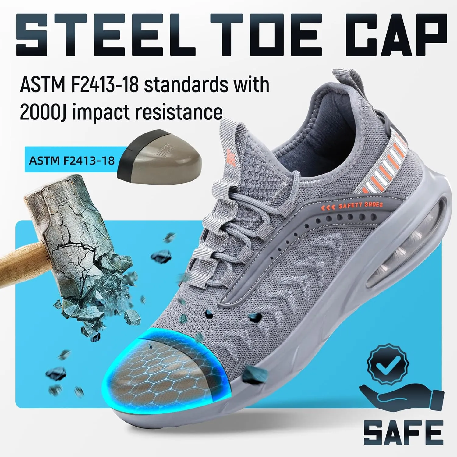 Steel Toe Shoes for Men Work Women Lightweight Air Cushion Sneakers Slip Resistant Safety Work Boots Indestructible Shoes