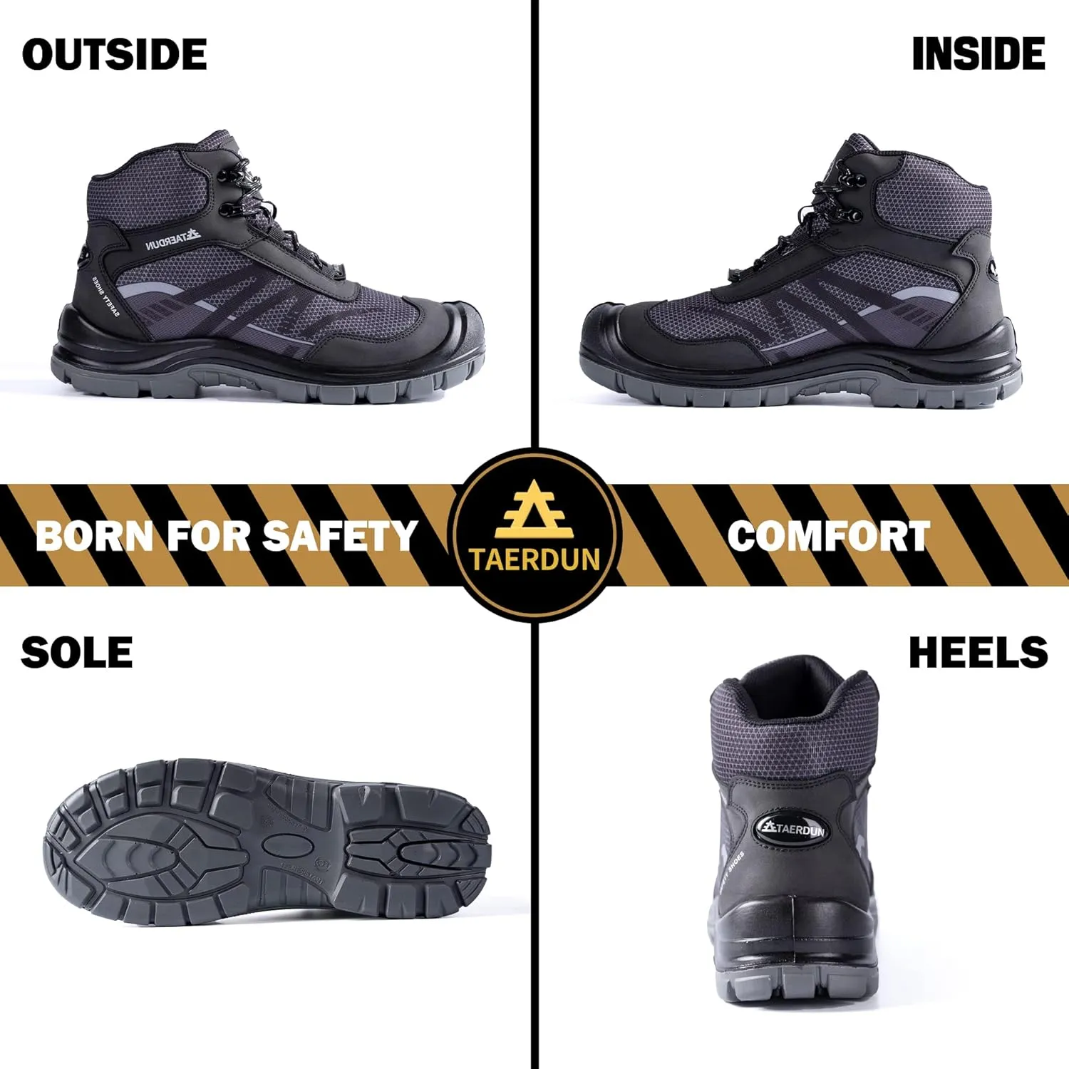 Steel Toe Work Boots for Men Slip-on Chelsea Boot, Men's Industrial & Construction Shoes, Waterproof, Lightweight, Comfortable, Non-slip Safety Shoes, Black, 10.5