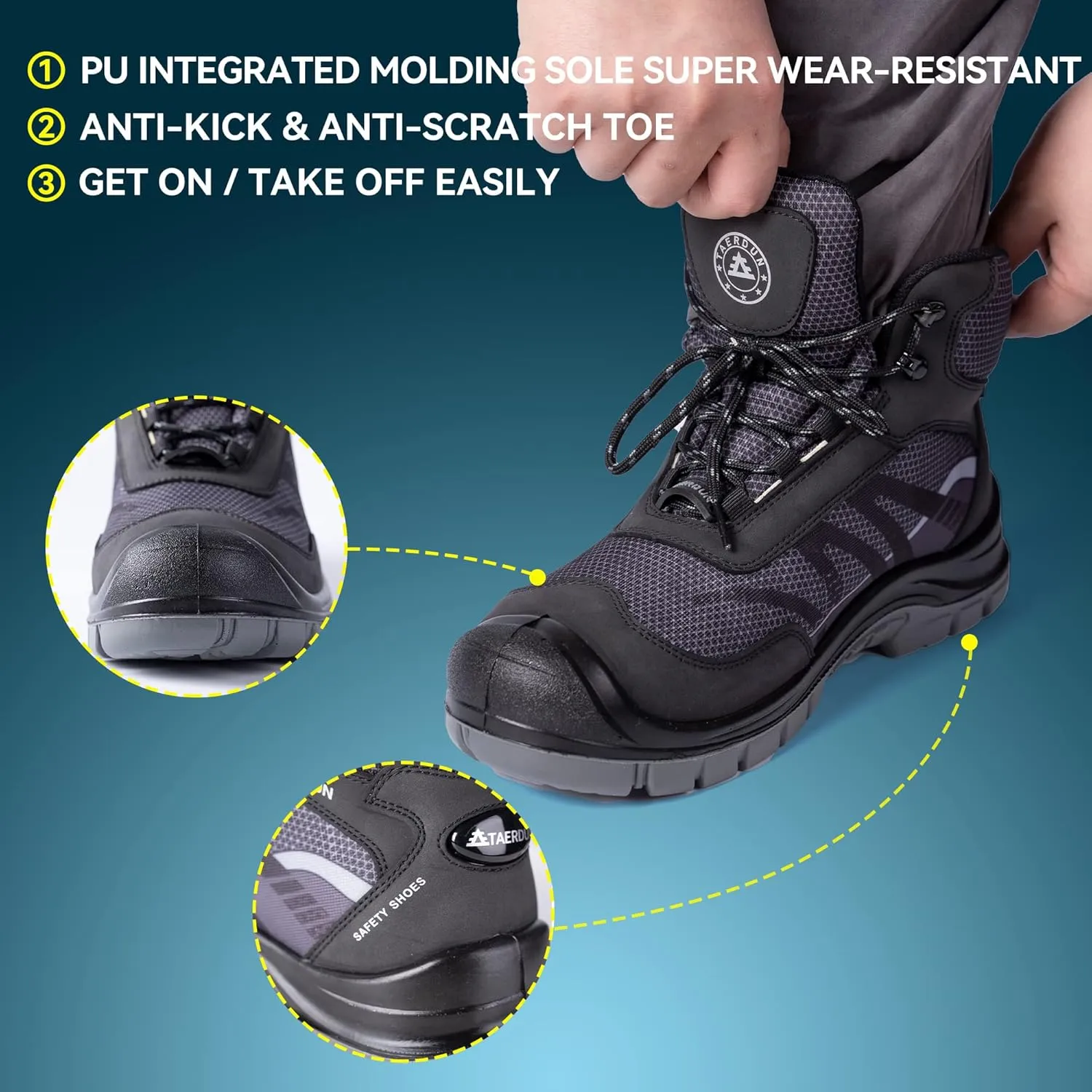 Steel Toe Work Boots for Men Slip-on Chelsea Boot, Men's Industrial & Construction Shoes, Waterproof, Lightweight, Comfortable, Non-slip Safety Shoes, Black, 10.5