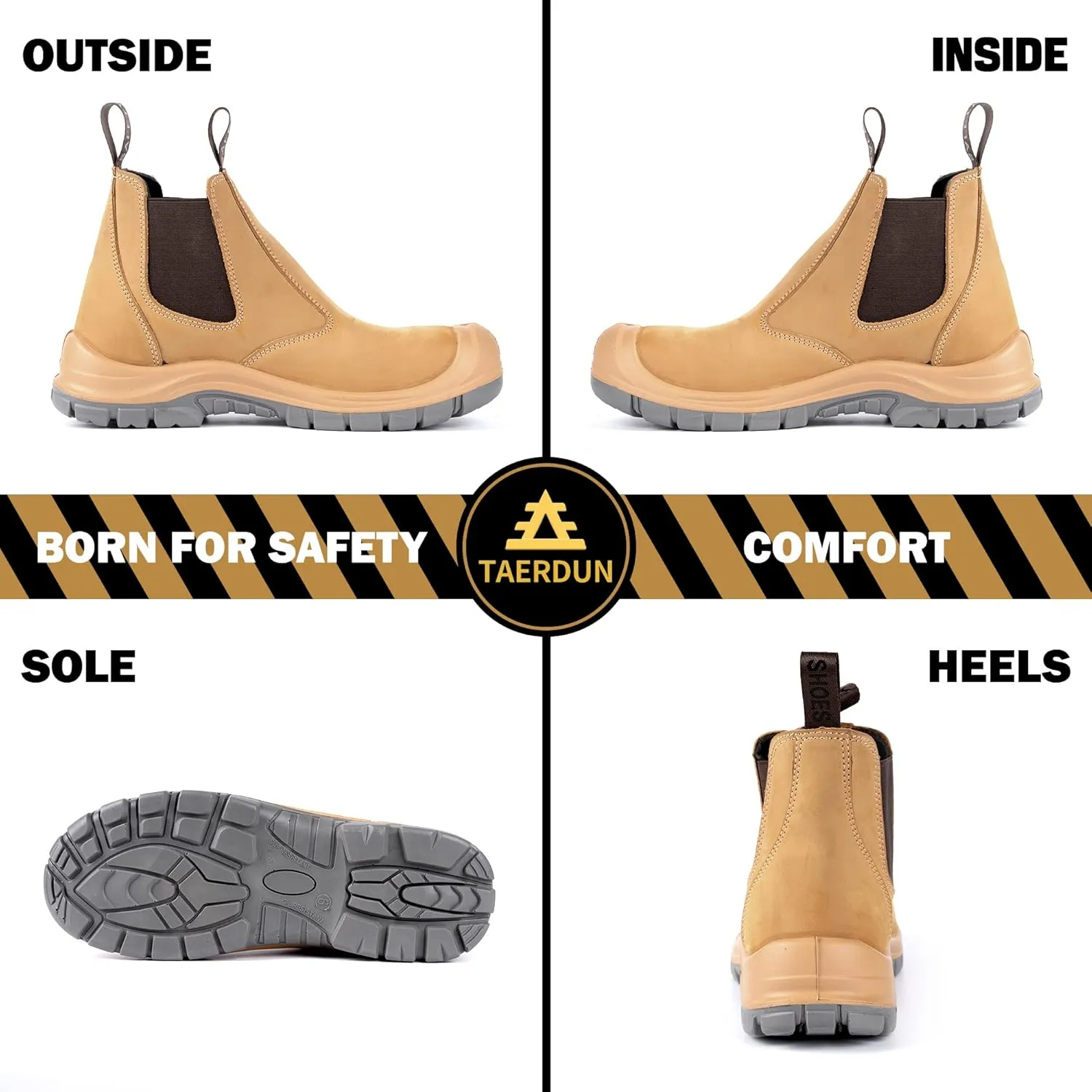 Steel Toe Work Boots for Men Slip-on Chelsea Boot, Men's Industrial & Construction Shoes, Waterproof, Lightweight, Comfortable, Non-slip Safety Shoes, Black, 10.5
