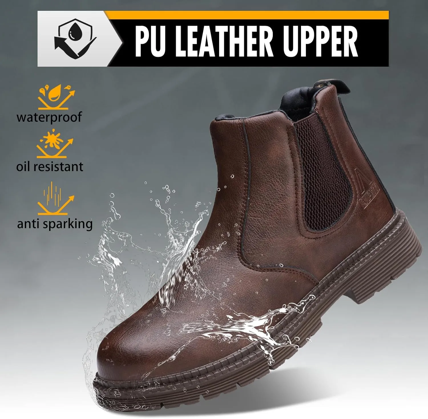 Steel Toe Work Boots for Men Women Slip-on Chelsea Boots, Men's Industrial Construction Shoes, Waterproof, Lightweight, Comfortable, Non-slip Safety Boots…