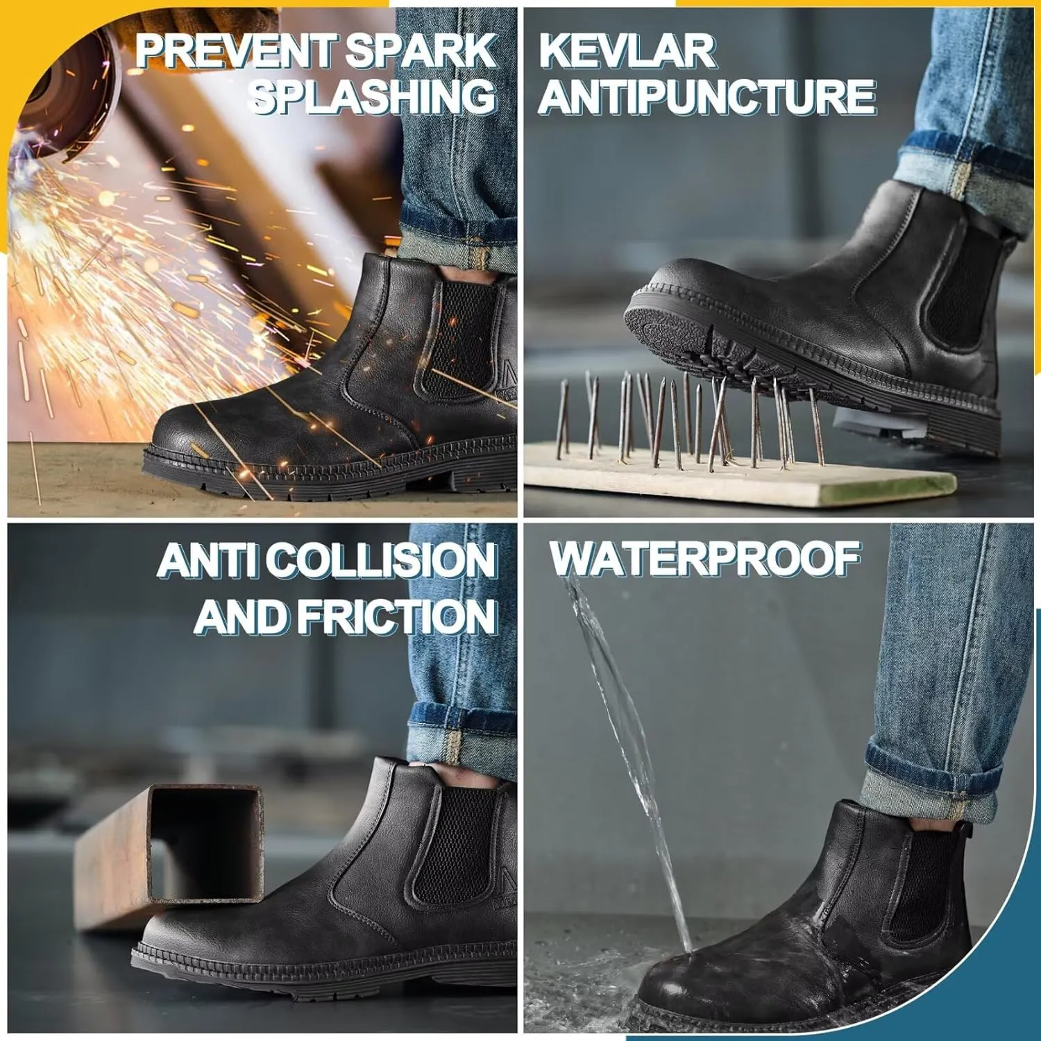 Steel Toe Work Boots for Men Women Slip-on Chelsea Boots, Men's Industrial Construction Shoes, Waterproof, Lightweight, Comfortable, Non-slip Safety Boots…