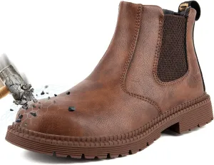 Steel Toe Work Boots for Men Women Slip-on Chelsea Boots, Men's Industrial Construction Shoes, Waterproof, Lightweight, Comfortable, Non-slip Safety Boots…