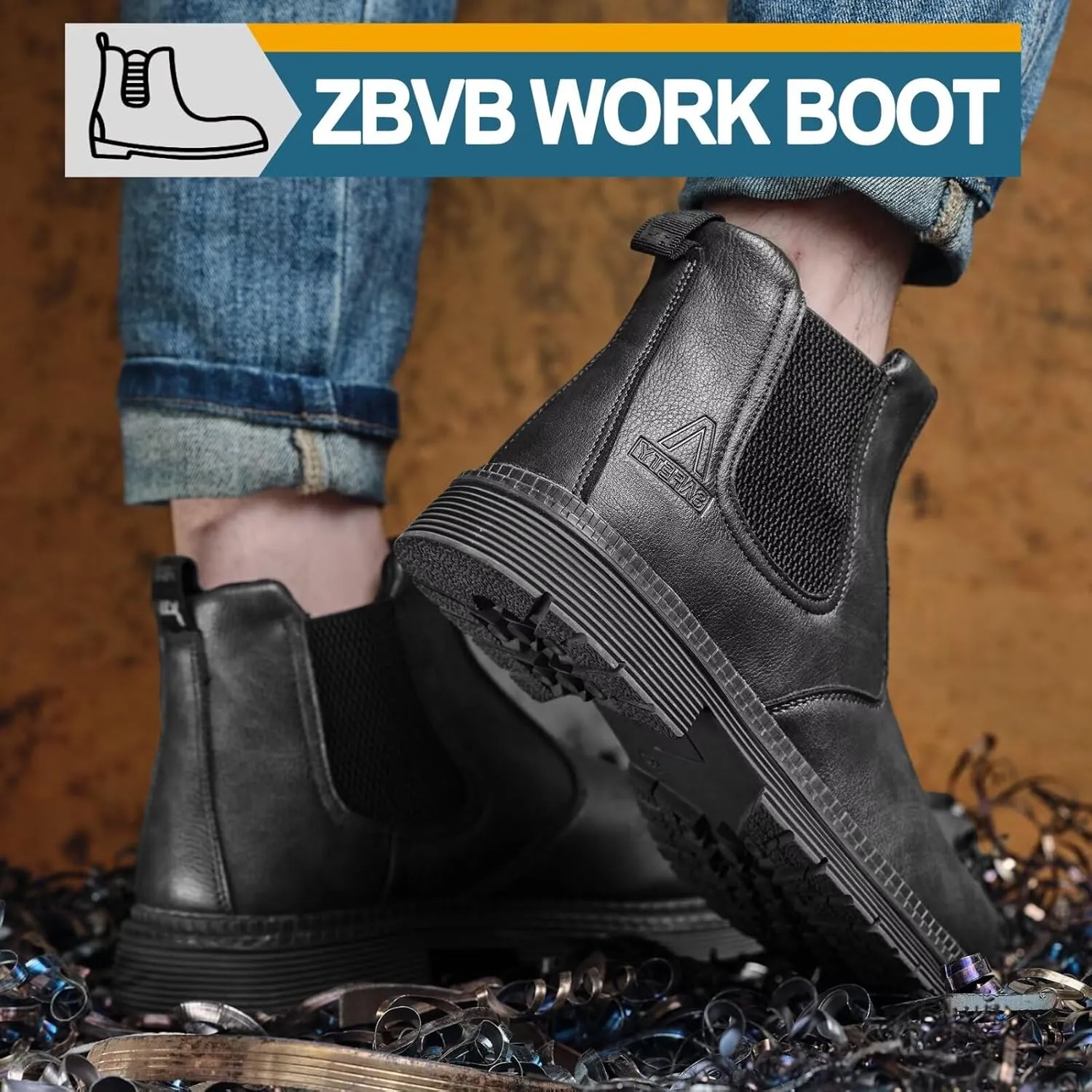 Steel Toe Work Boots for Men Women Slip-on Chelsea Boots, Men's Industrial Construction Shoes, Waterproof, Lightweight, Comfortable, Non-slip Safety Boots…